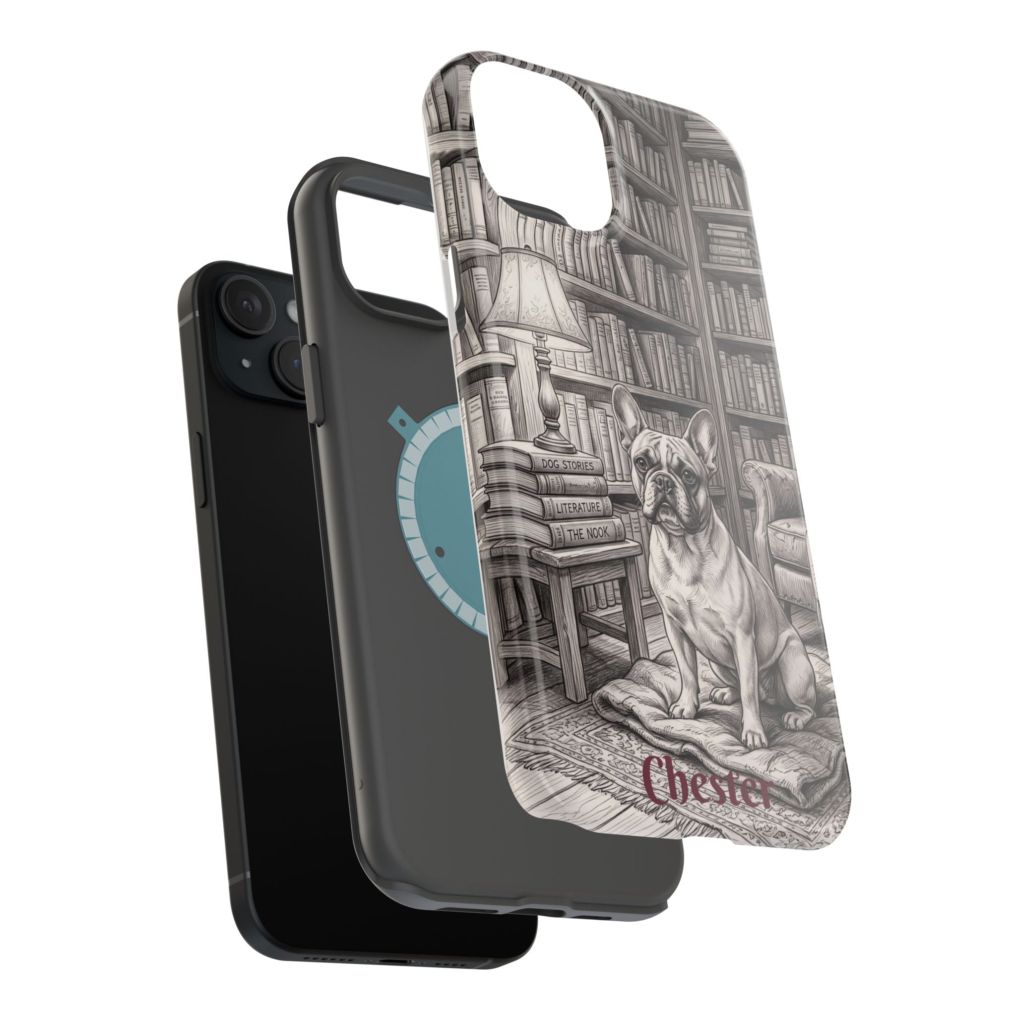 Personalized French Bulldog Library Study Phone Case — Wireless Charging Cover