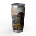 Dachshund Coastal Cliffs Stainless Tumbler — 20 oz Personalized Travel Mug with Seaside Landscape Design