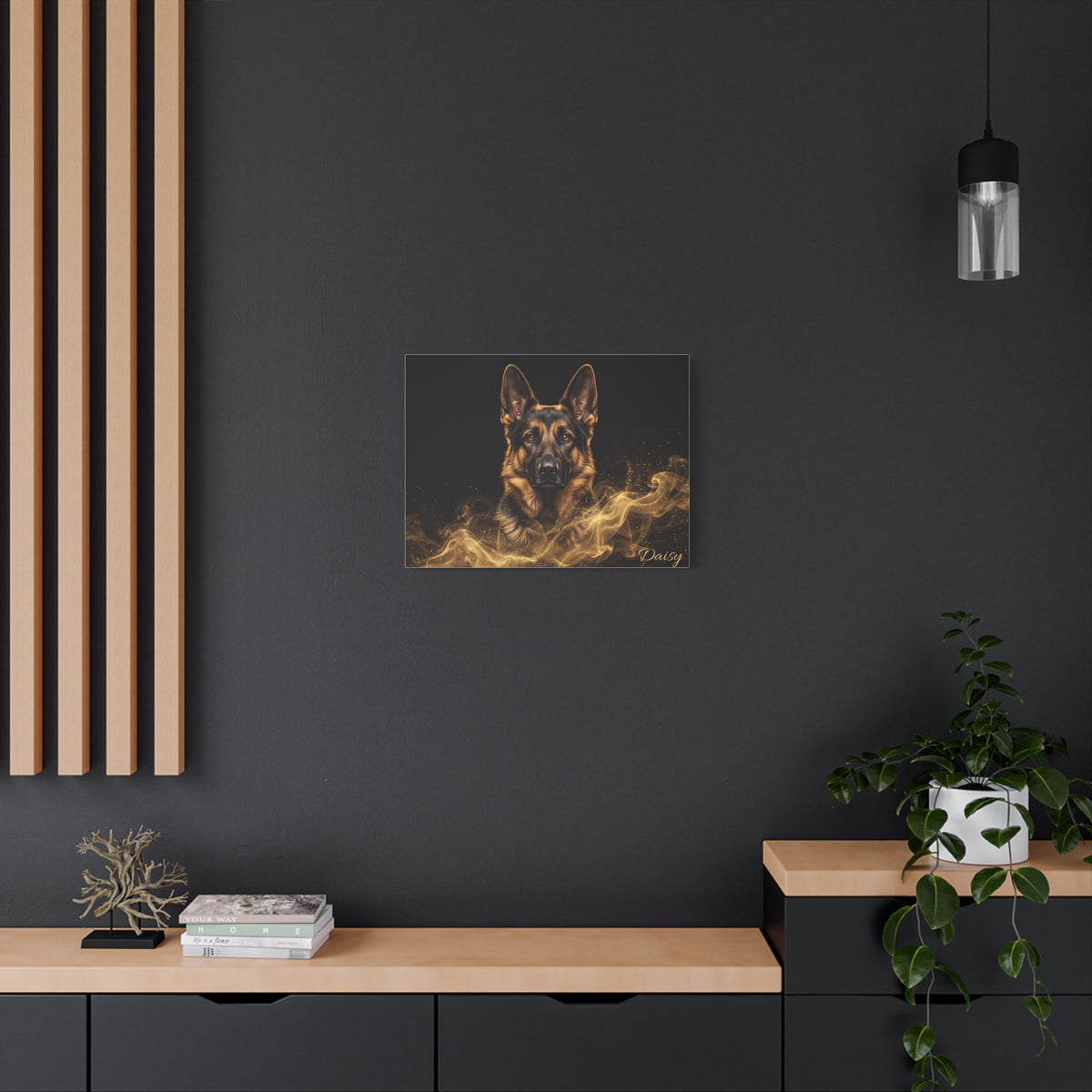 German Shepherd Personalized Canvas | Golden Smoke Wall Art