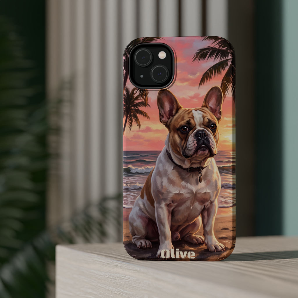 Personalized French Bulldog Beach Portrait Phone Case — Wireless Charging Cover