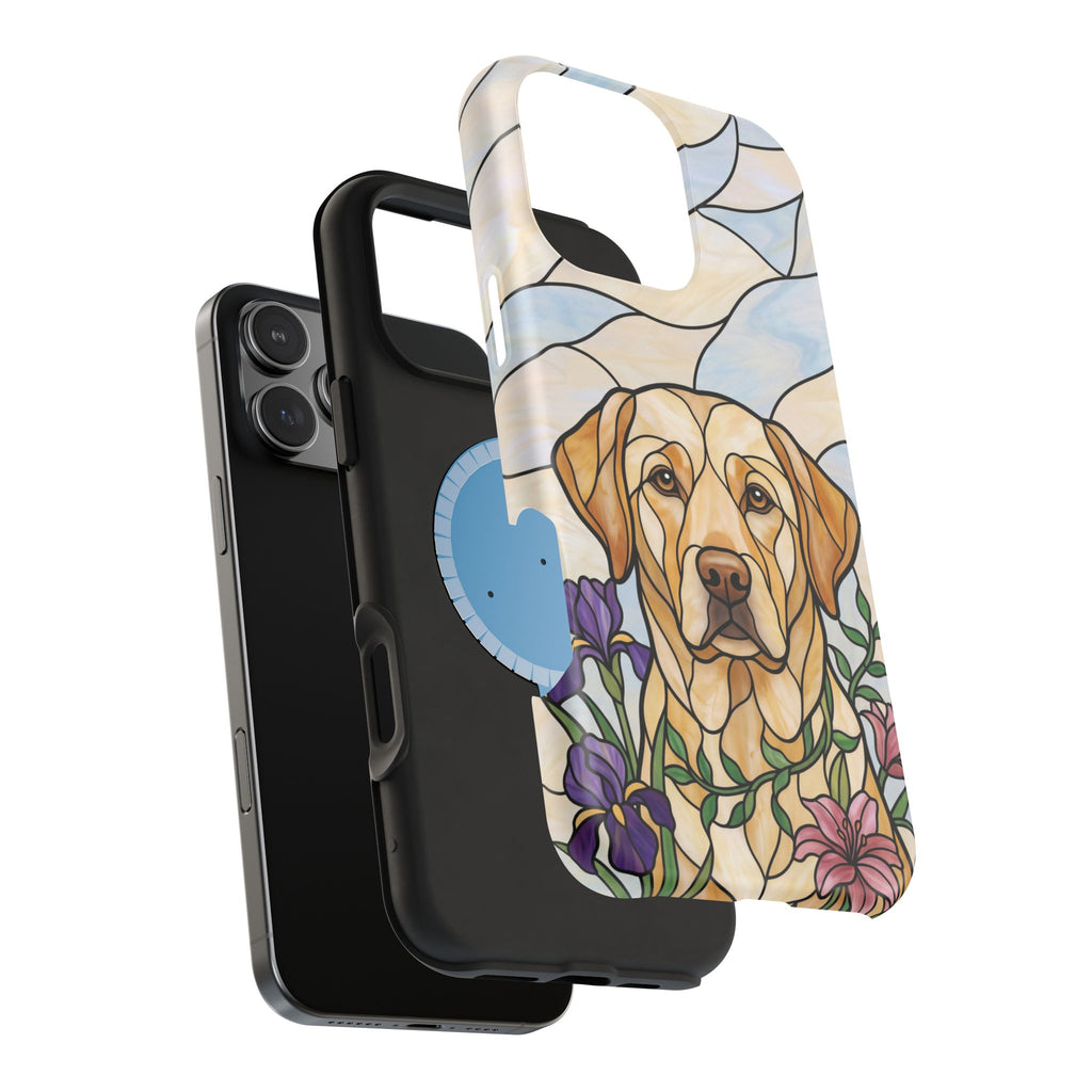 Floral Stained Glass Labrador Phone Case — Tough Magnetic Case with Wireless Charging