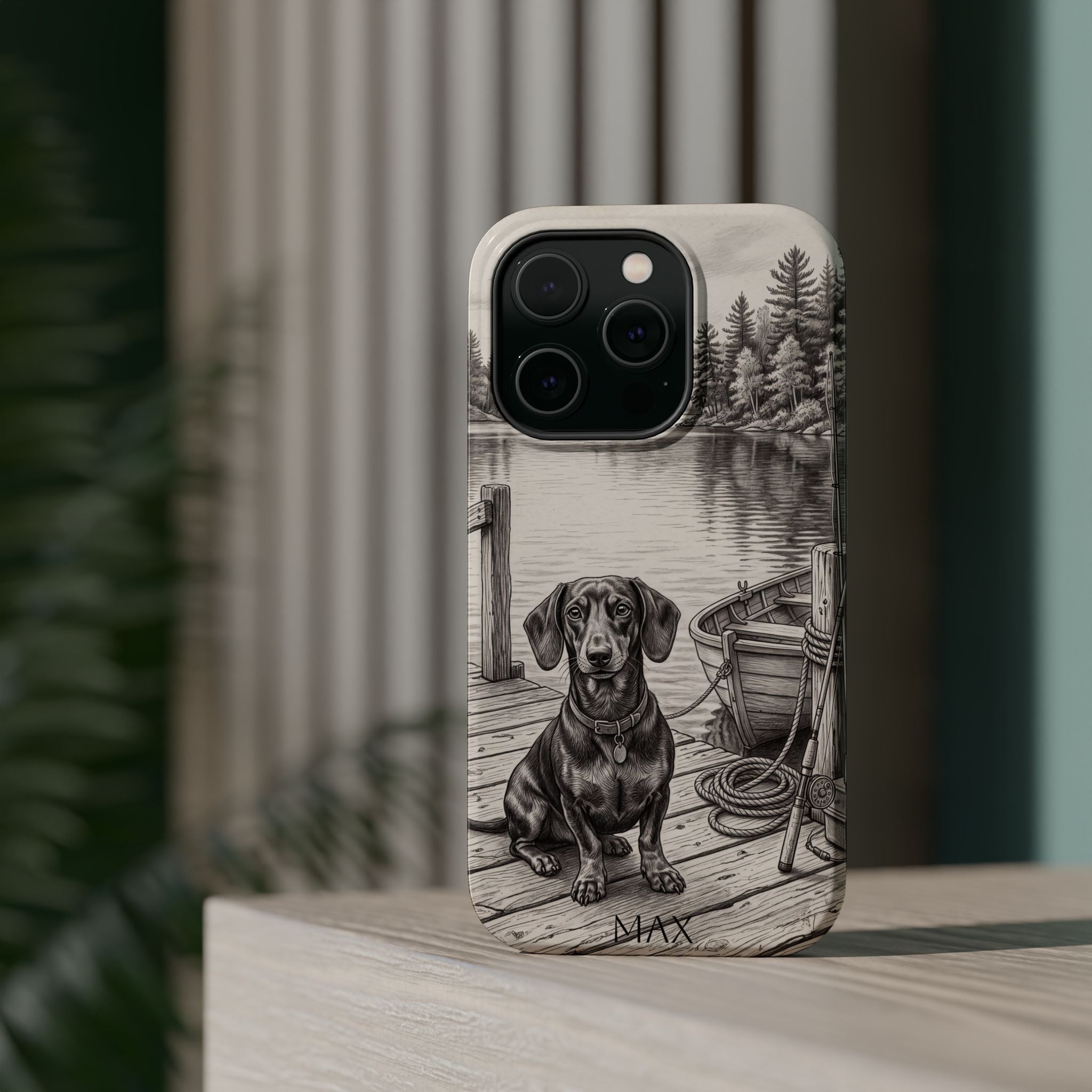 Personalized Dachshund Sunset Beach Phone Case — Wireless Charging Cover