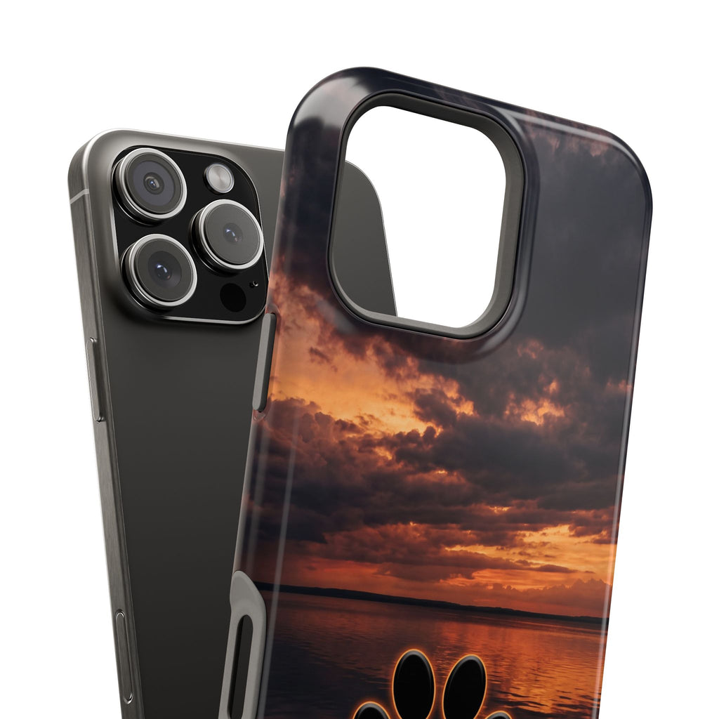 Sunset Paw Print Phone Case — Impact-Resistant Wireless Charging Cover