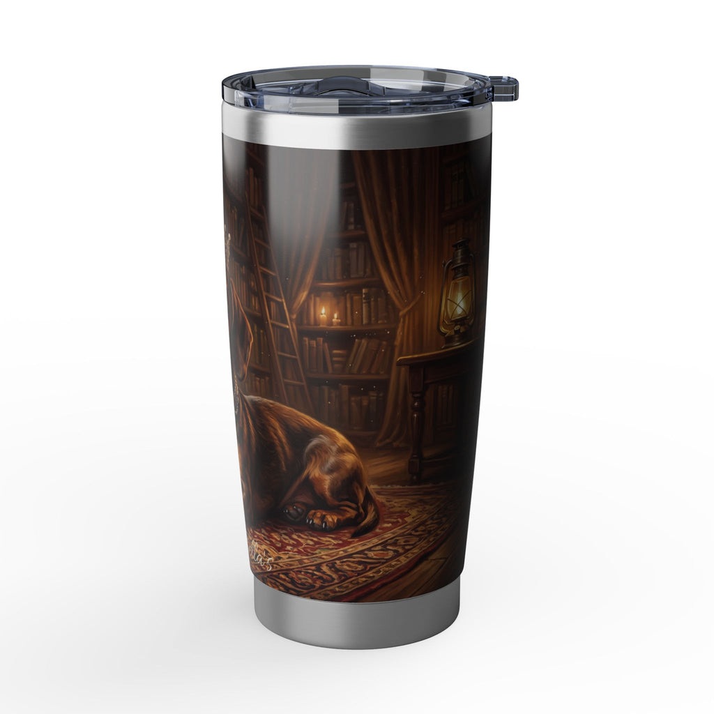 Dachshund Royal Portrait Stainless Tumbler — 20oz Personalized Travel Mug with Vintage Library Design