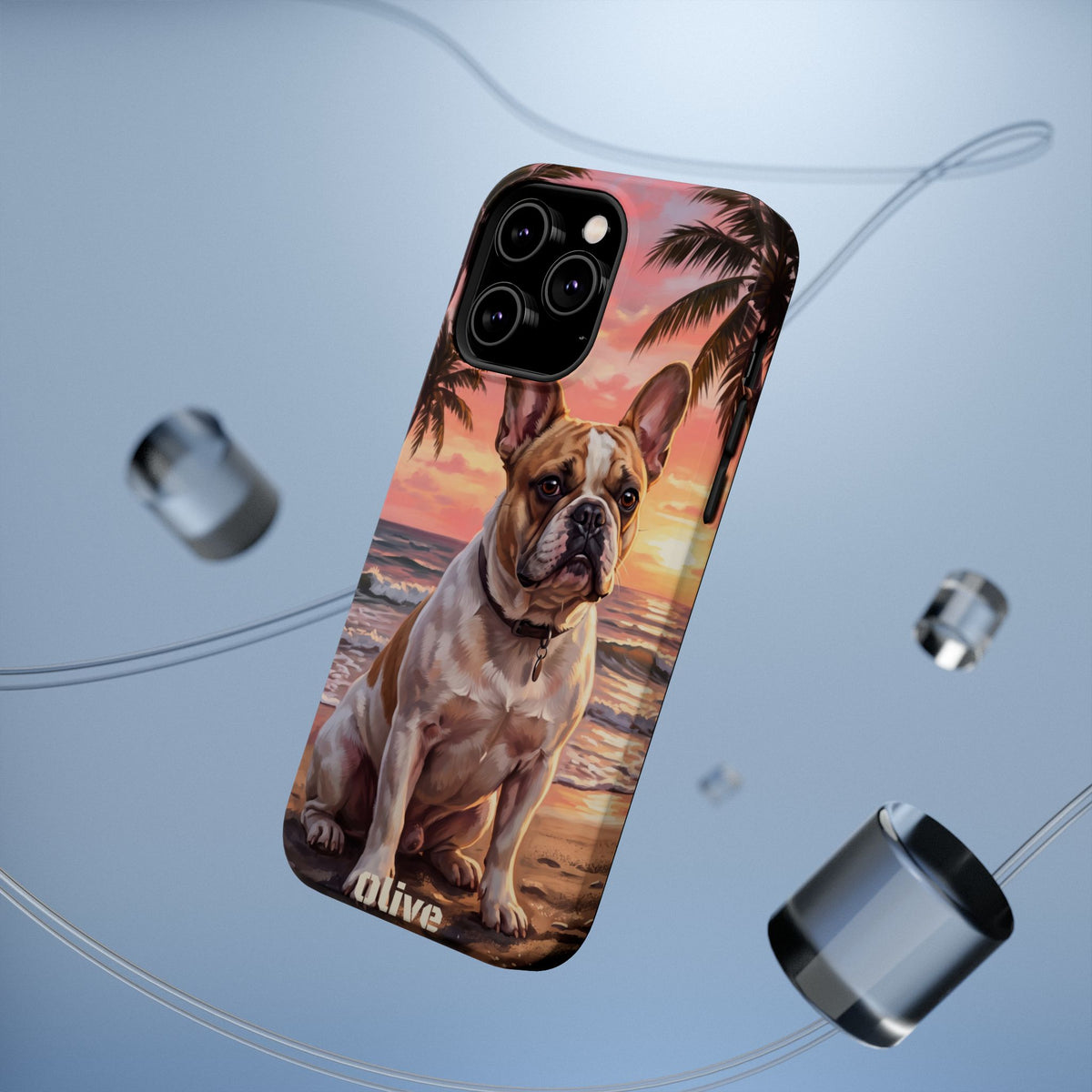 Personalized French Bulldog Beach Portrait Phone Case — Wireless Charging Cover