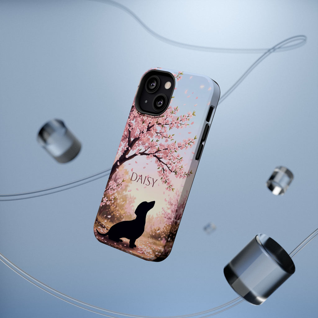Personalized Dachshund Cherry Blossom Phone Case — Wireless Charging Cover