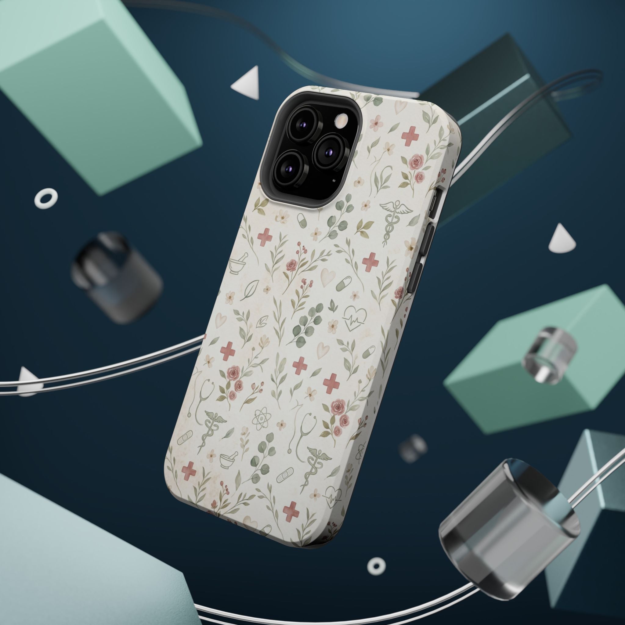 Floral Nurse Phone Case — Impact-Resistant Wireless Charging Cover