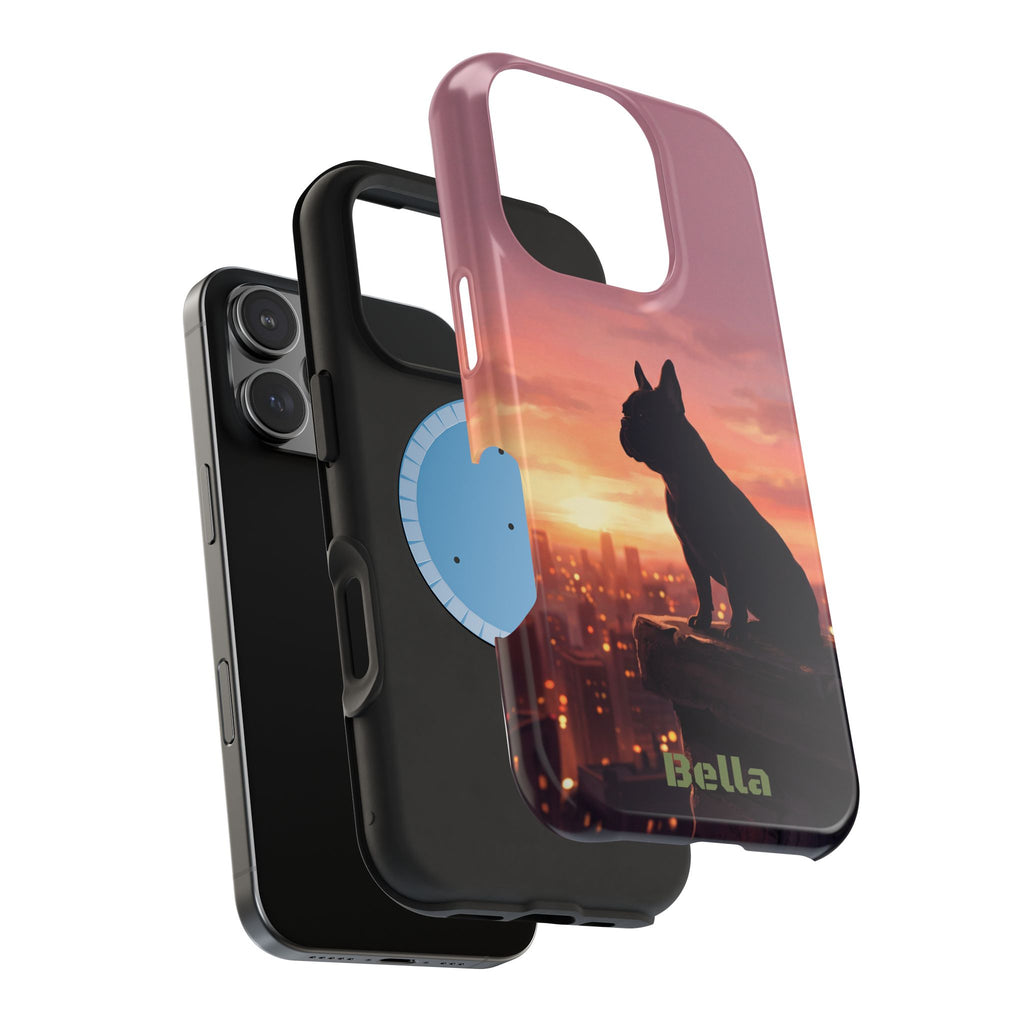 Personalized French Bulldog City Skyline Sunset Phone Case — Wireless Charging Cover