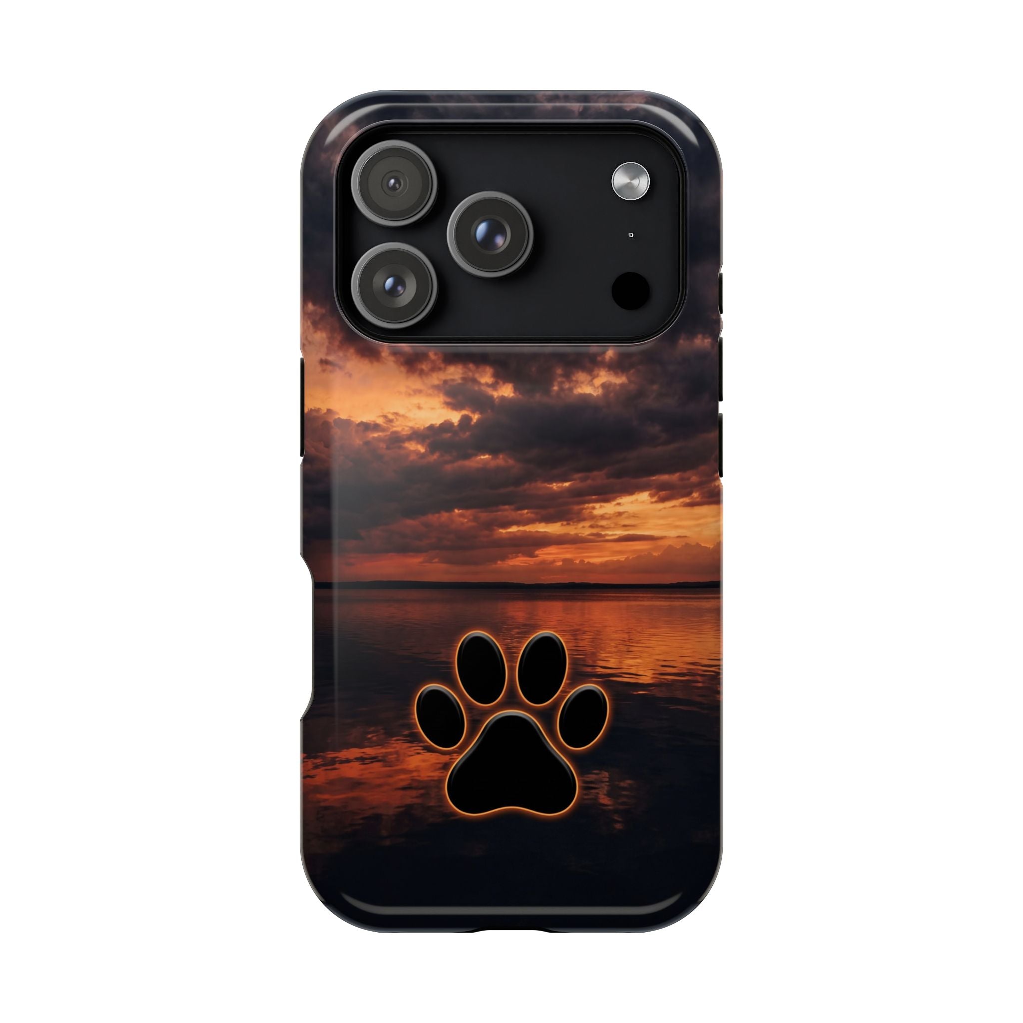 Sunset Paw Print Phone Case — Impact-Resistant Wireless Charging Cover