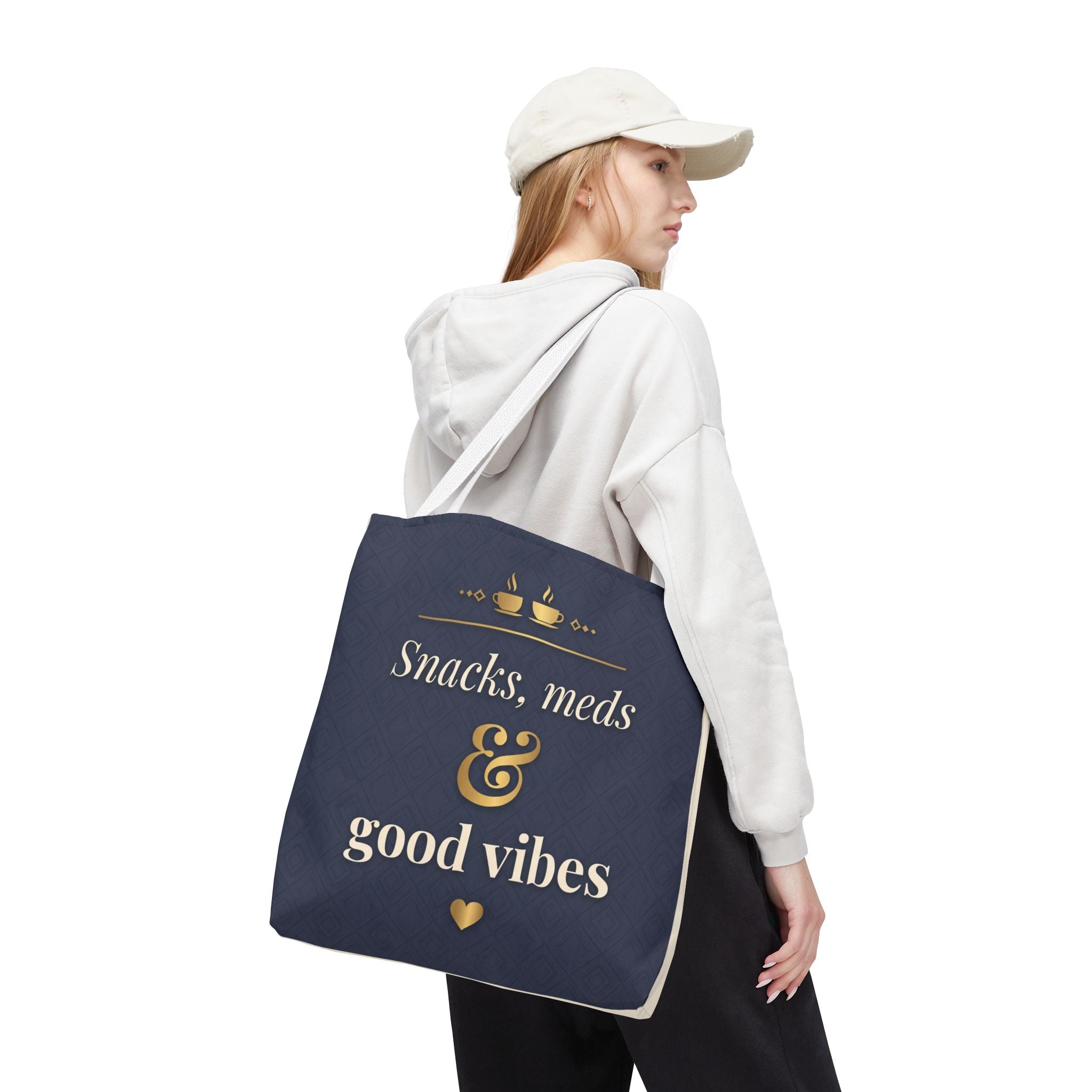 Snacks Meds & Good Vibes Tote | Funny Nurse Gift Tote Bag | Healthcare Worker Humour Gift | Premium Polyester Carry-All