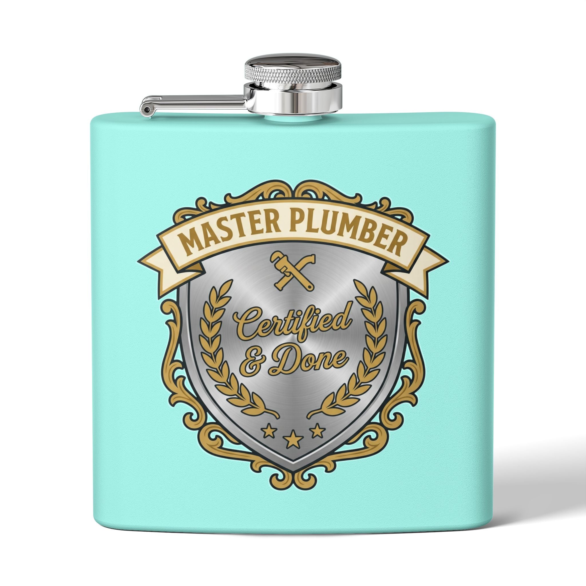 Flask — "Master Plumber" 6oz Stainless Steel Hip Flask