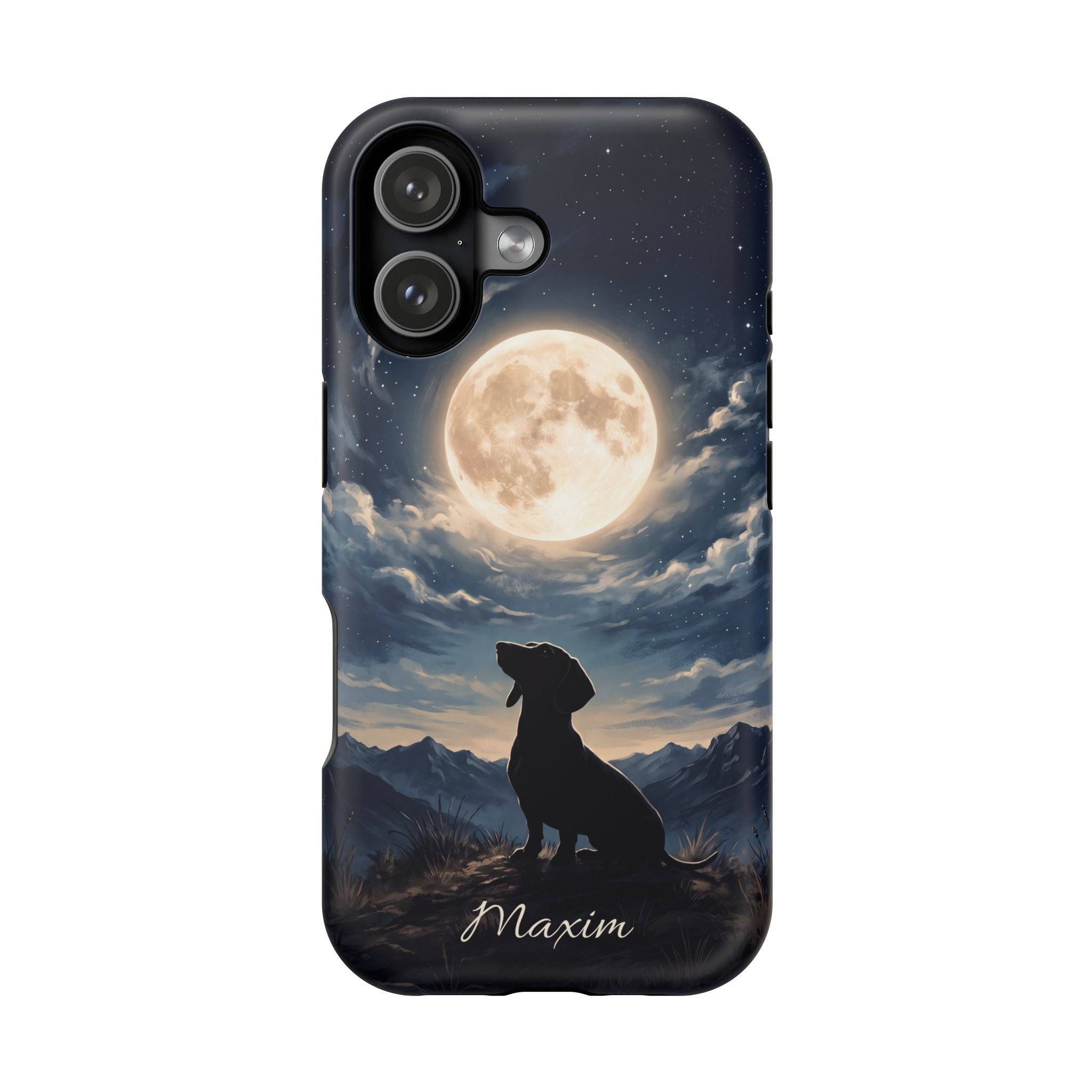 Personalized Dachshund Moonlight Phone Case — Wireless Charging Cover
