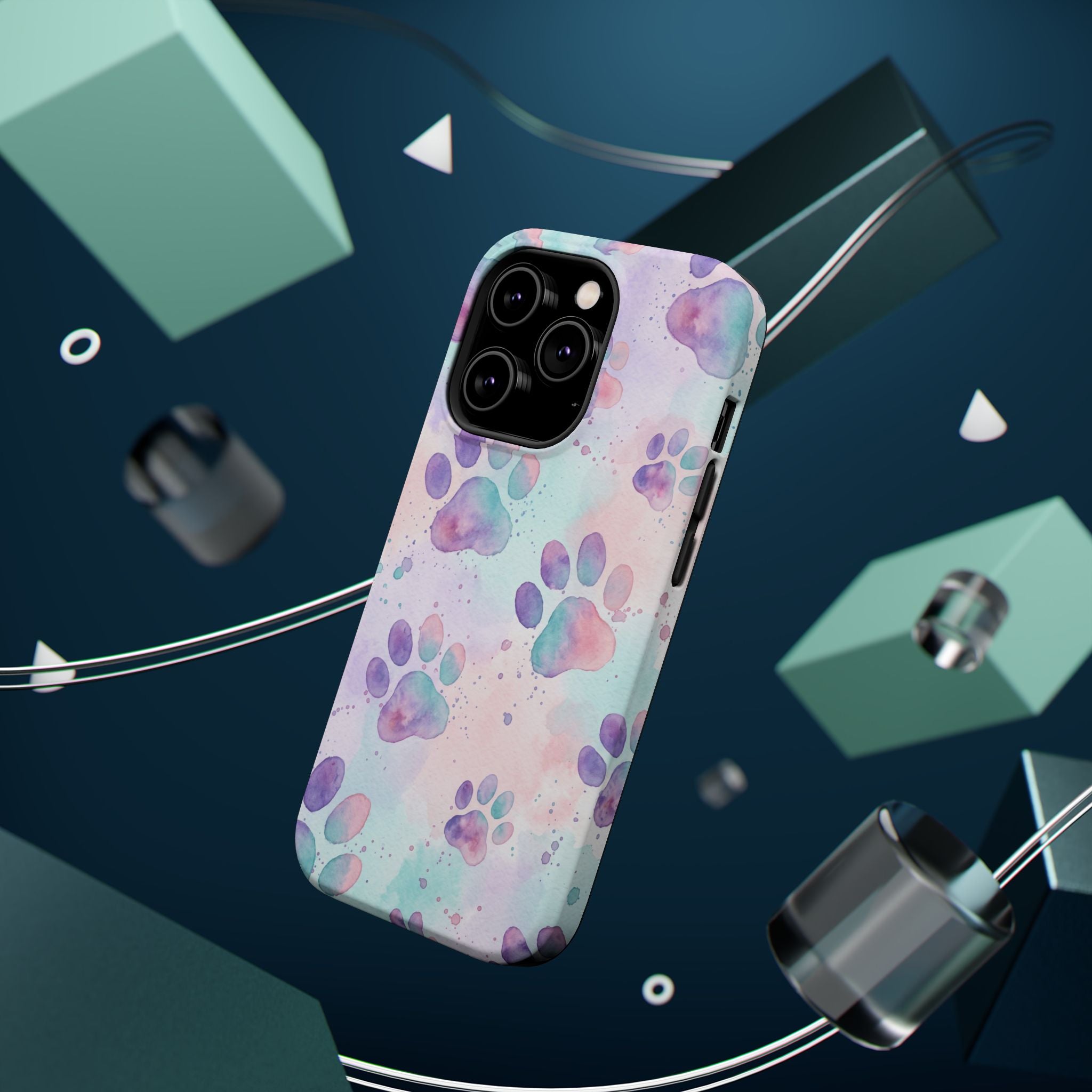 Watercolor Paw Print Phone Case — Impact-Resistant Wireless Charging Cover