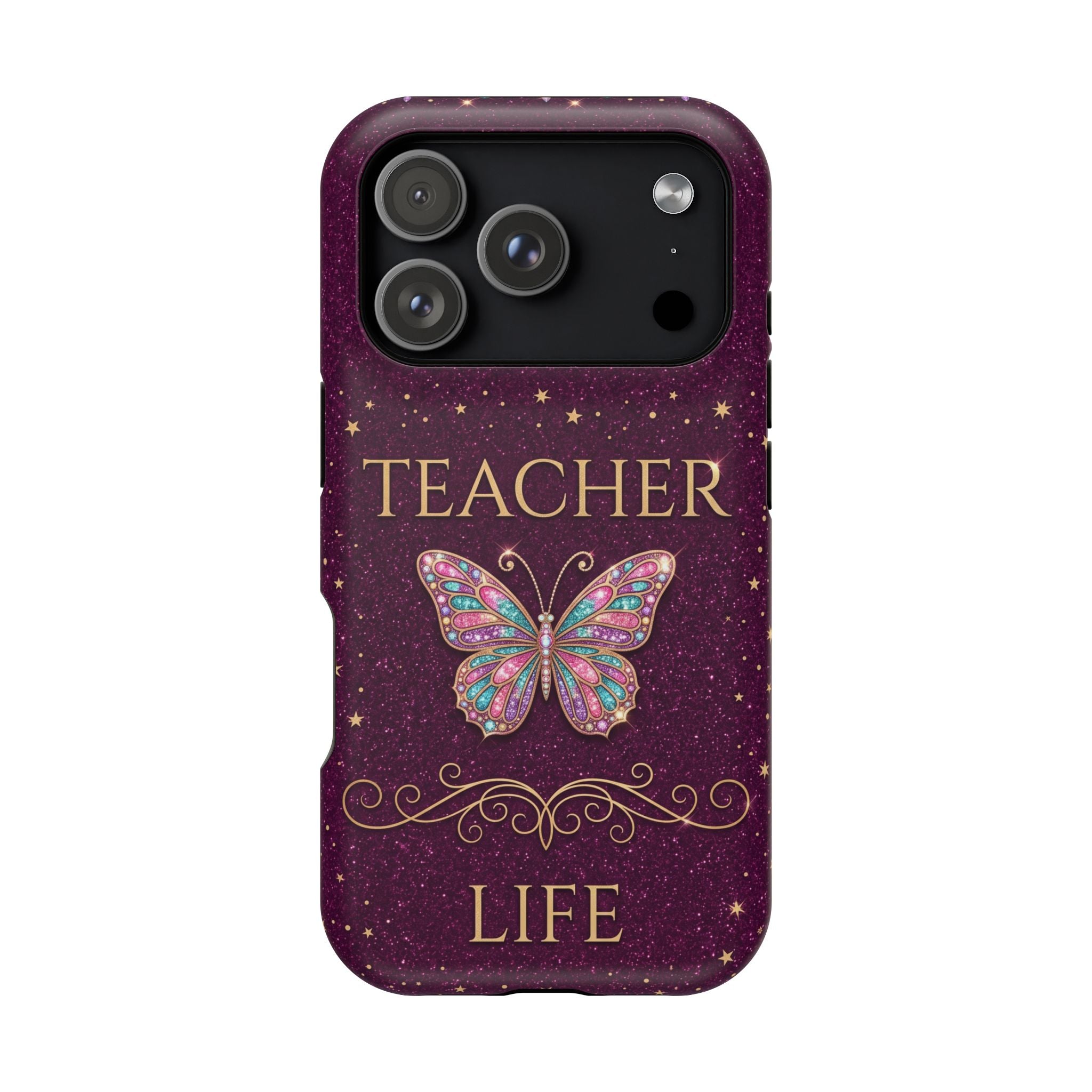 Teacher Life Glitter Butterfly Phone Case — Wireless Charging Cover