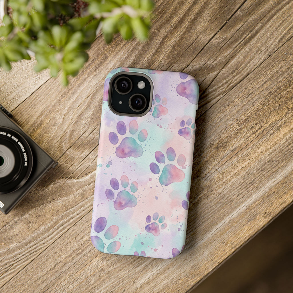 Watercolor Paw Print Phone Case — Impact-Resistant Wireless Charging Cover