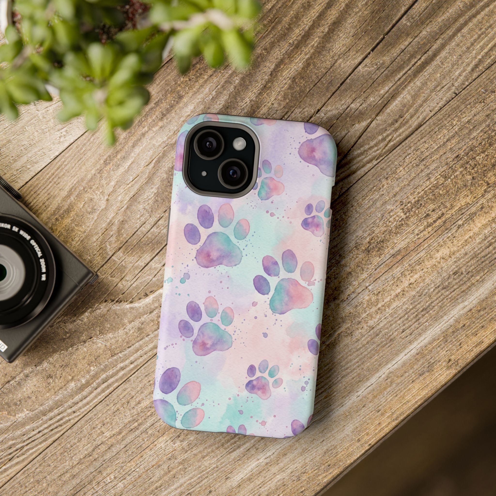 Watercolor Paw Print Phone Case — Impact-Resistant Wireless Charging Cover