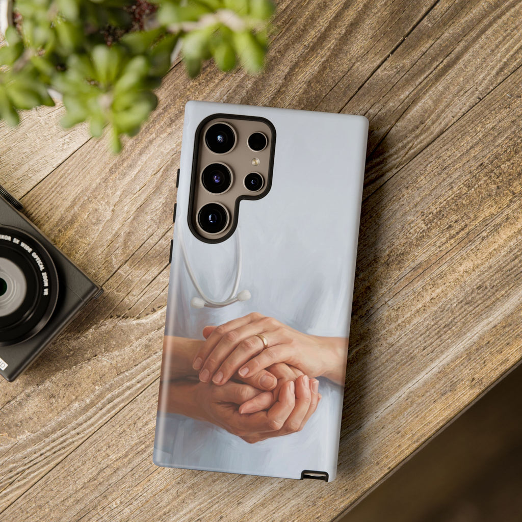 Nurse's Comforting Hands Phone Case | Caring Hands & Stethoscope Illustration | iPhone & Samsung