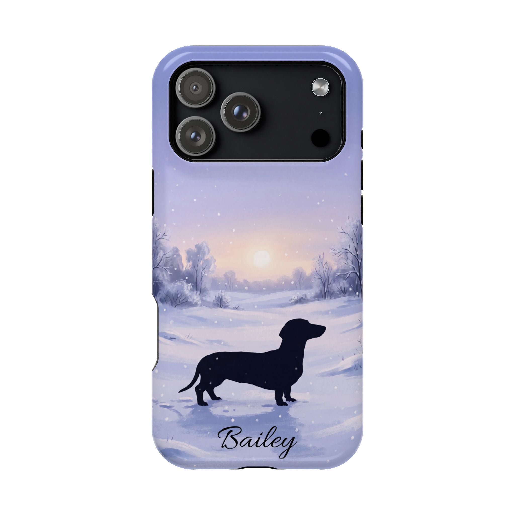 Personalized Dachshund Winter Snow Phone Case — Wireless Charging Cover