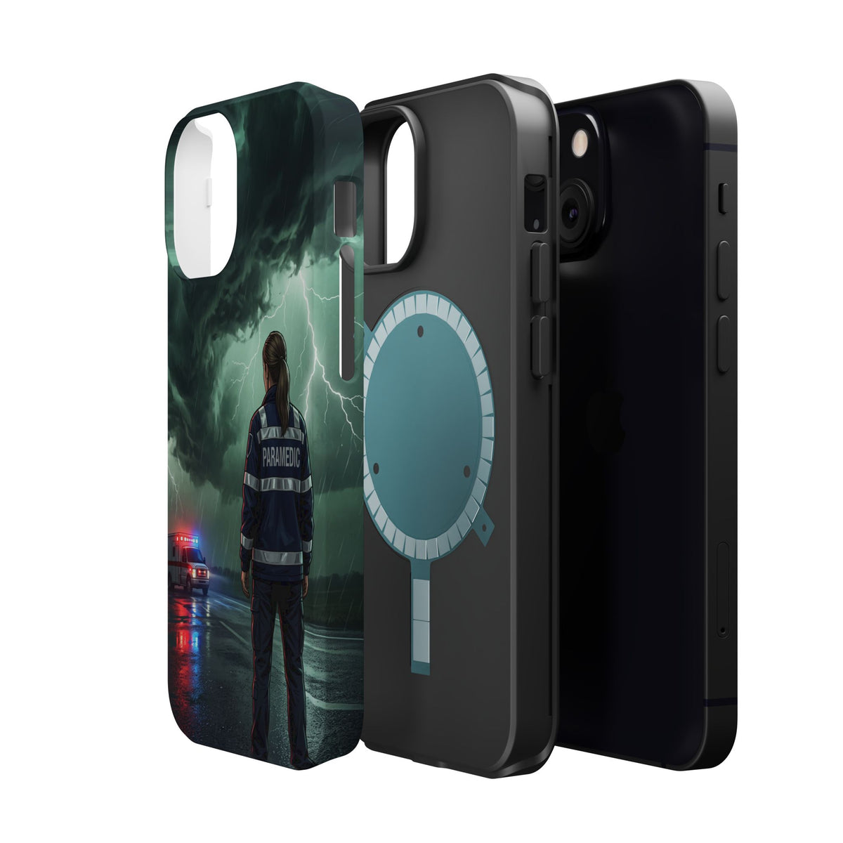 Female Paramedic Green Storm Phone Case — Magnetic Wireless Charging Cover