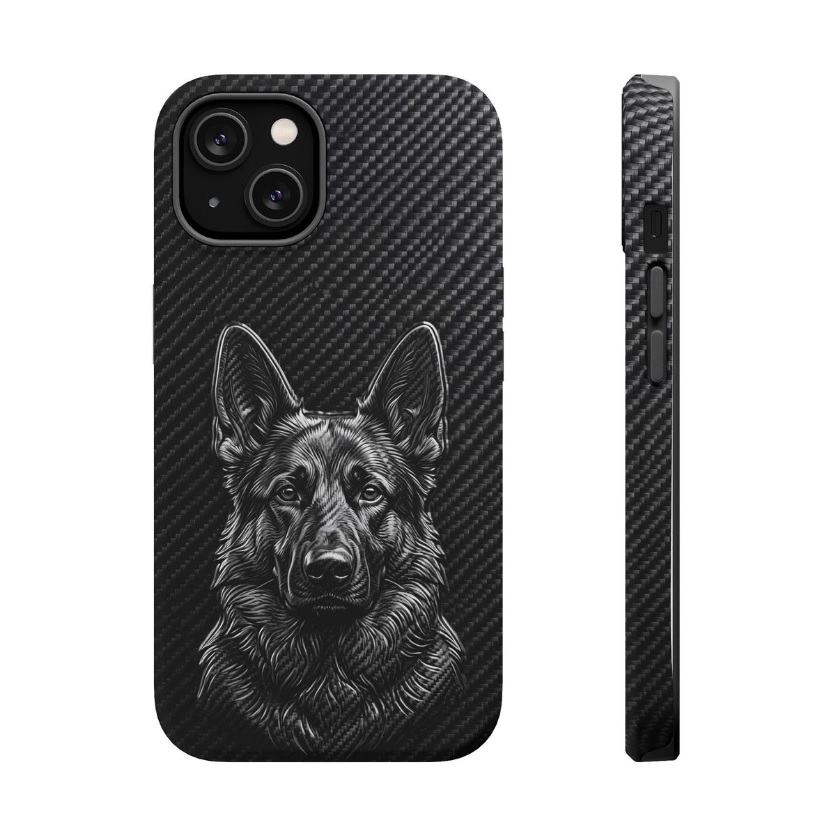 German Shepherd Phone Case | Black Carbon Art — Tough Magnetic Case with Wireless Charging