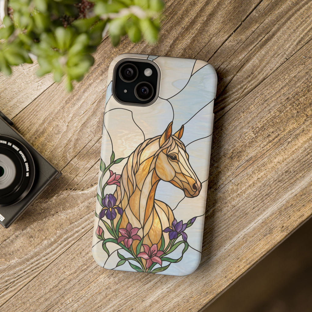 Floral Stained Glass Horse Phone Case — Tough Magnetic Case with Wireless Charging