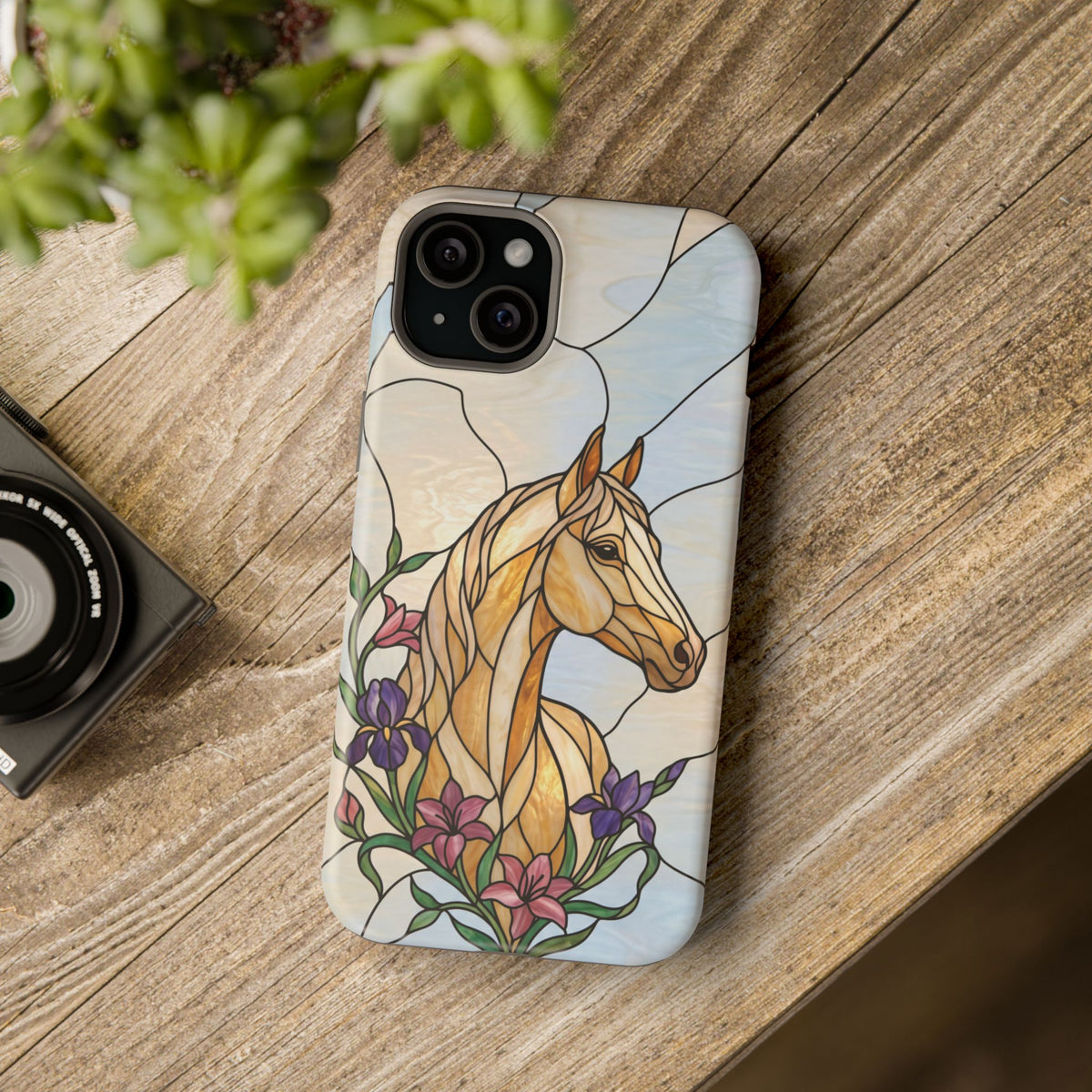 Floral Stained Glass Horse Phone Case — Tough Magnetic Case with Wireless Charging