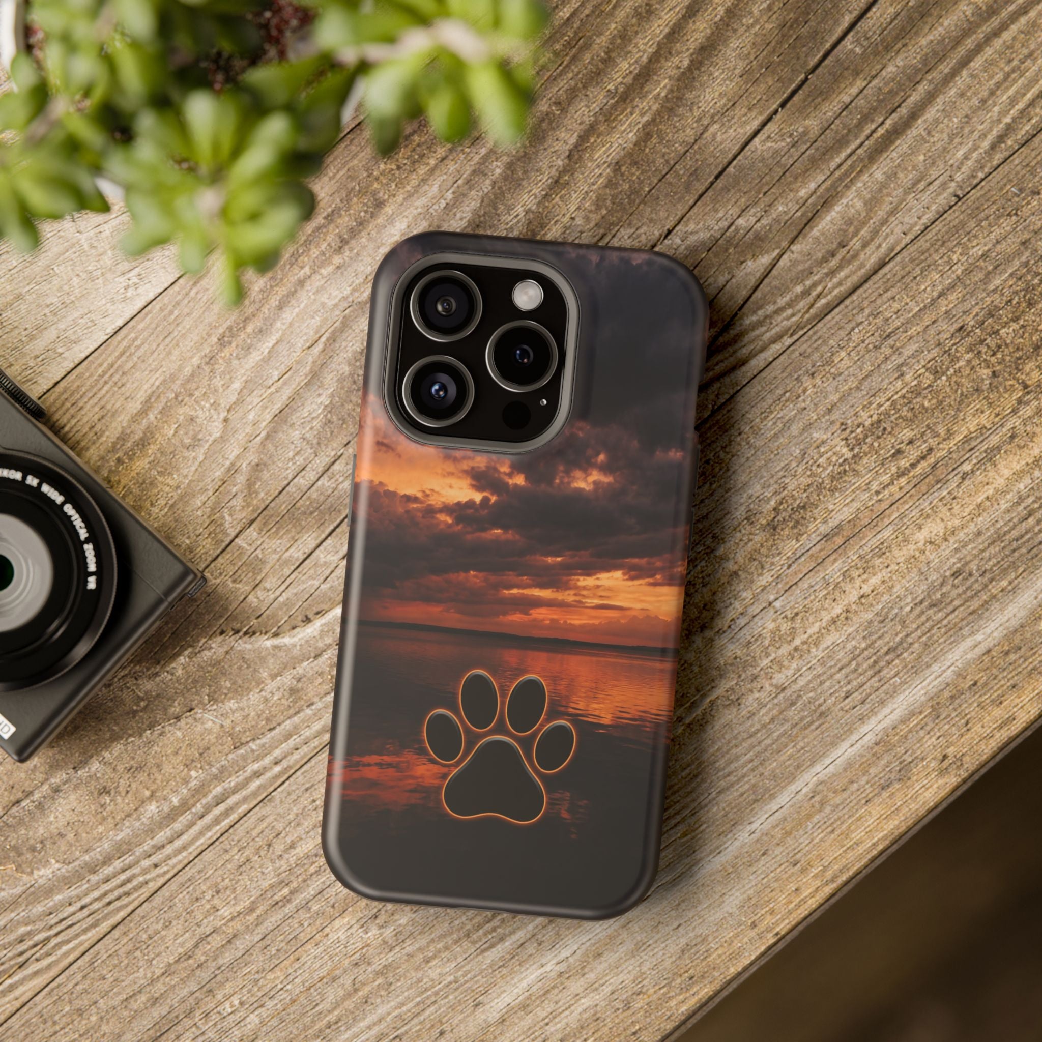 Sunset Paw Print Phone Case — Impact-Resistant Wireless Charging Cover