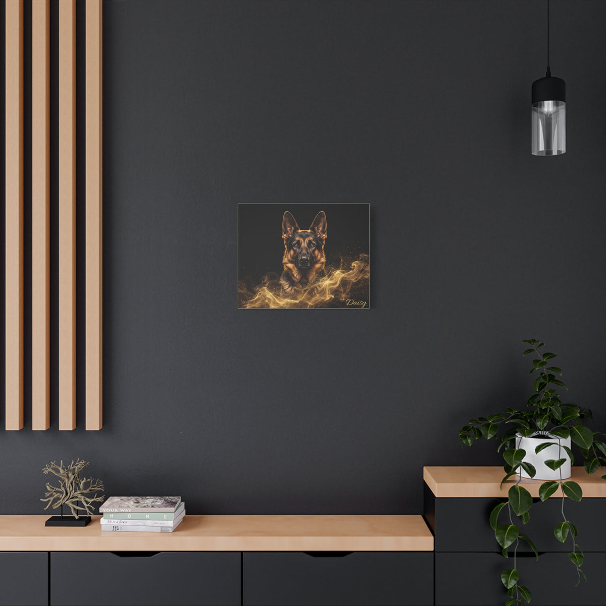German Shepherd Personalized Canvas | Golden Smoke Wall Art