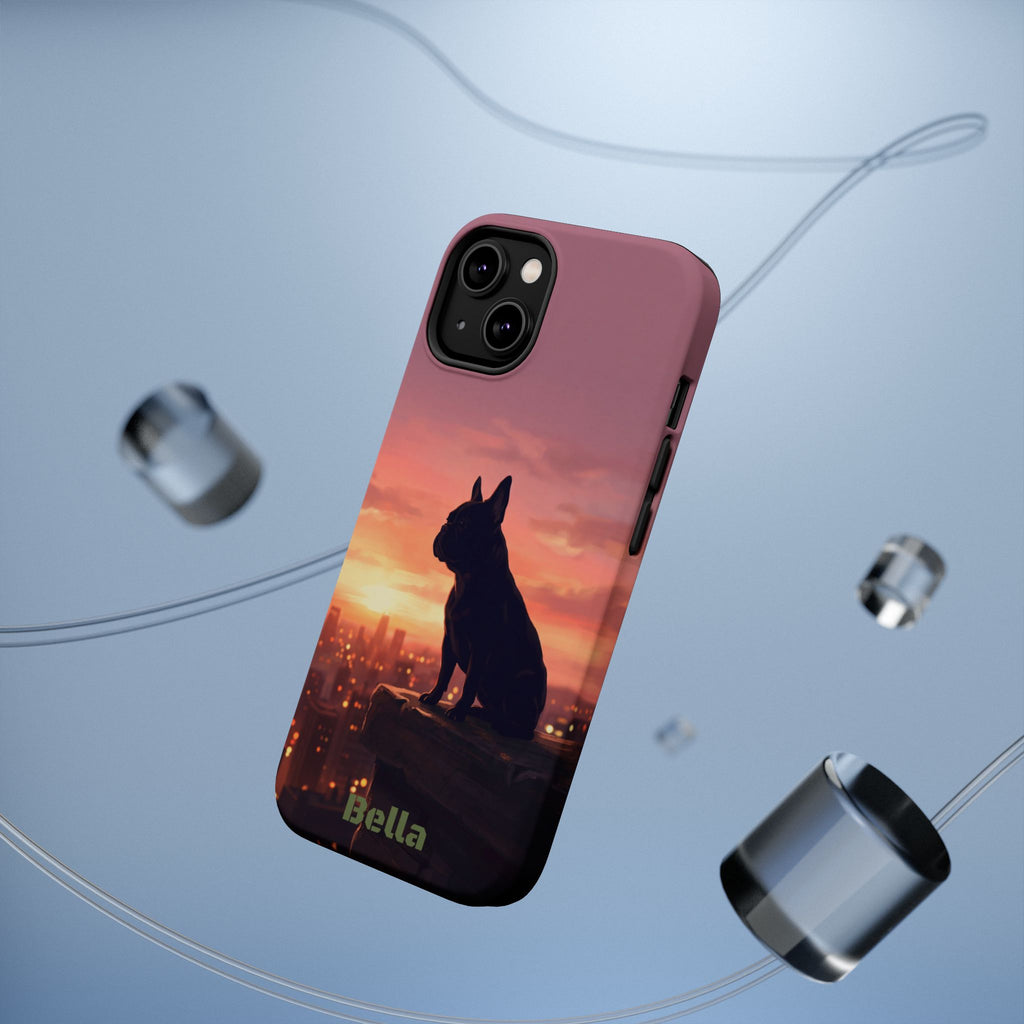 Personalized French Bulldog City Skyline Sunset Phone Case — Wireless Charging Cover