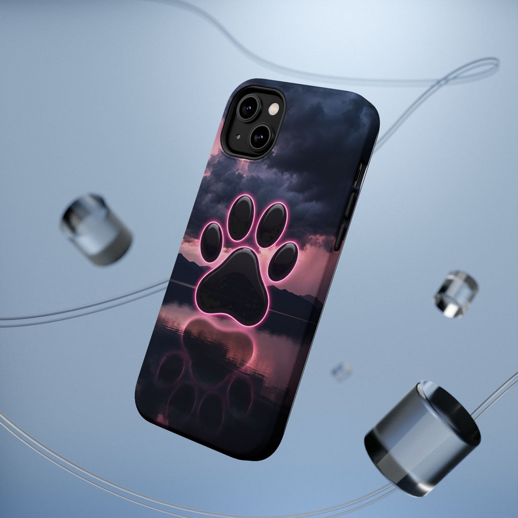 Neon Paw Print Phone Case — Impact-Resistant Wireless Charging Cover