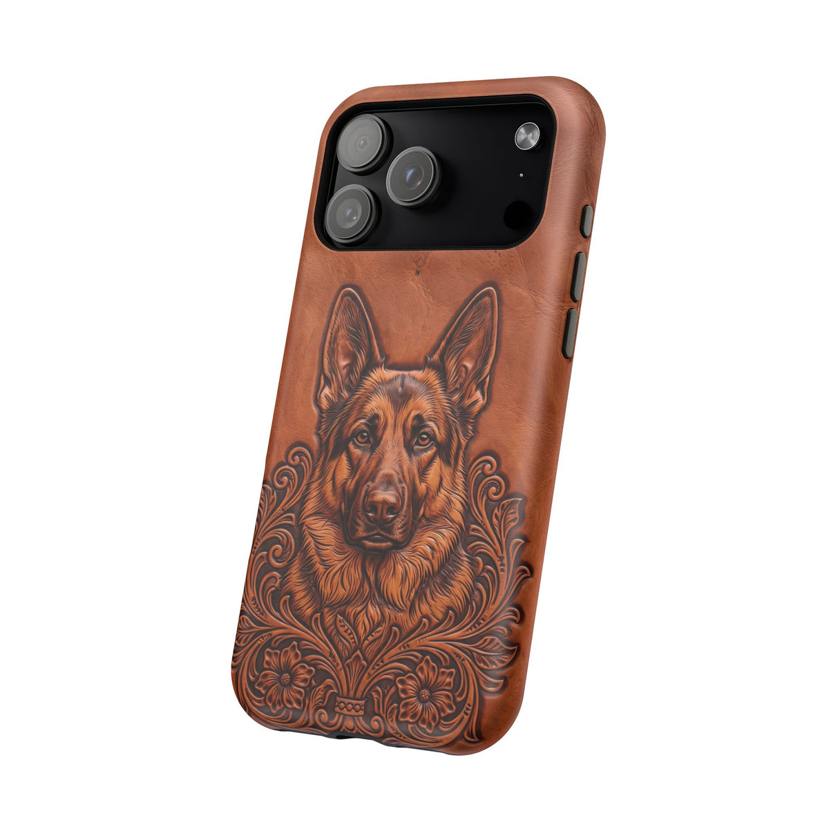 German Shepherd Phone Case | Western Tooled Art — Tough Magnetic Case with Wireless Charging