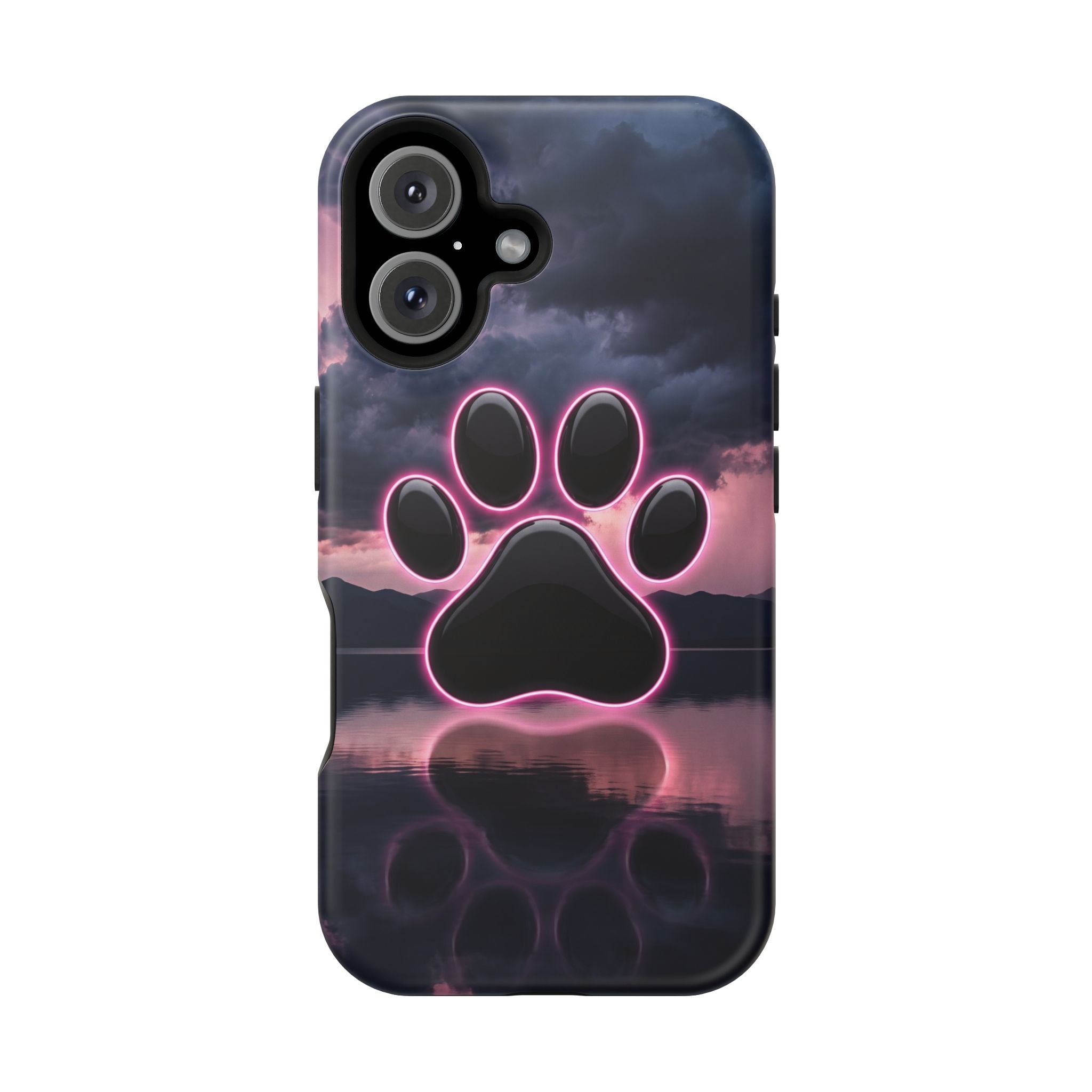 Neon Paw Print Phone Case — Impact-Resistant Wireless Charging Cover