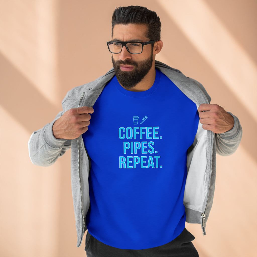 Coffee Pipes Repeat Plumber Sweatshirt | Funny Plumber Gift Crewneck
