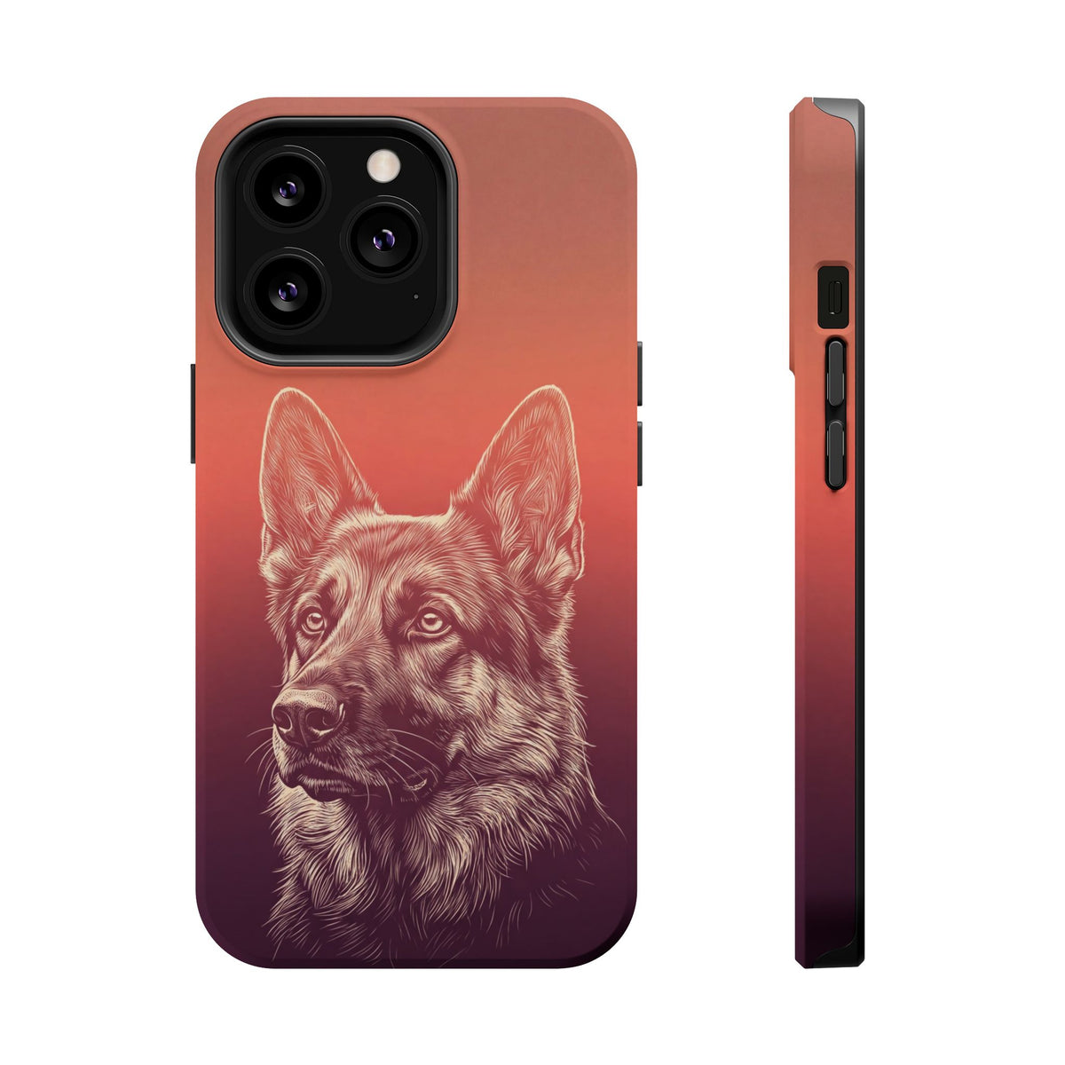 German Shepherd Phone Case | Sunset Sketch Art — Tough Magnetic Case with Wireless Charging