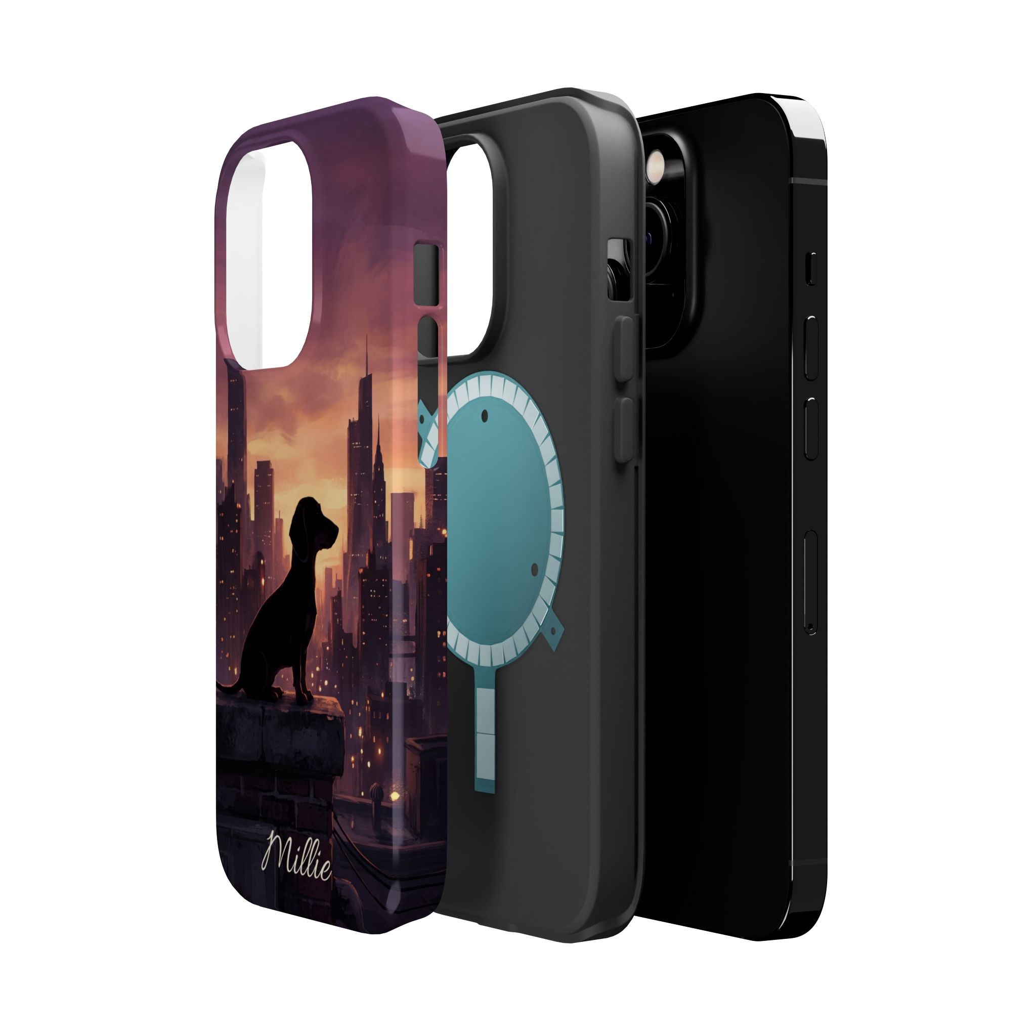 Personalized Dachshund City Skyline Phone Case — Wireless Charging Cover