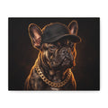 French Bulldog Portrait Canvas Print — Hip Hop Dog with Cap & Gold Chain
