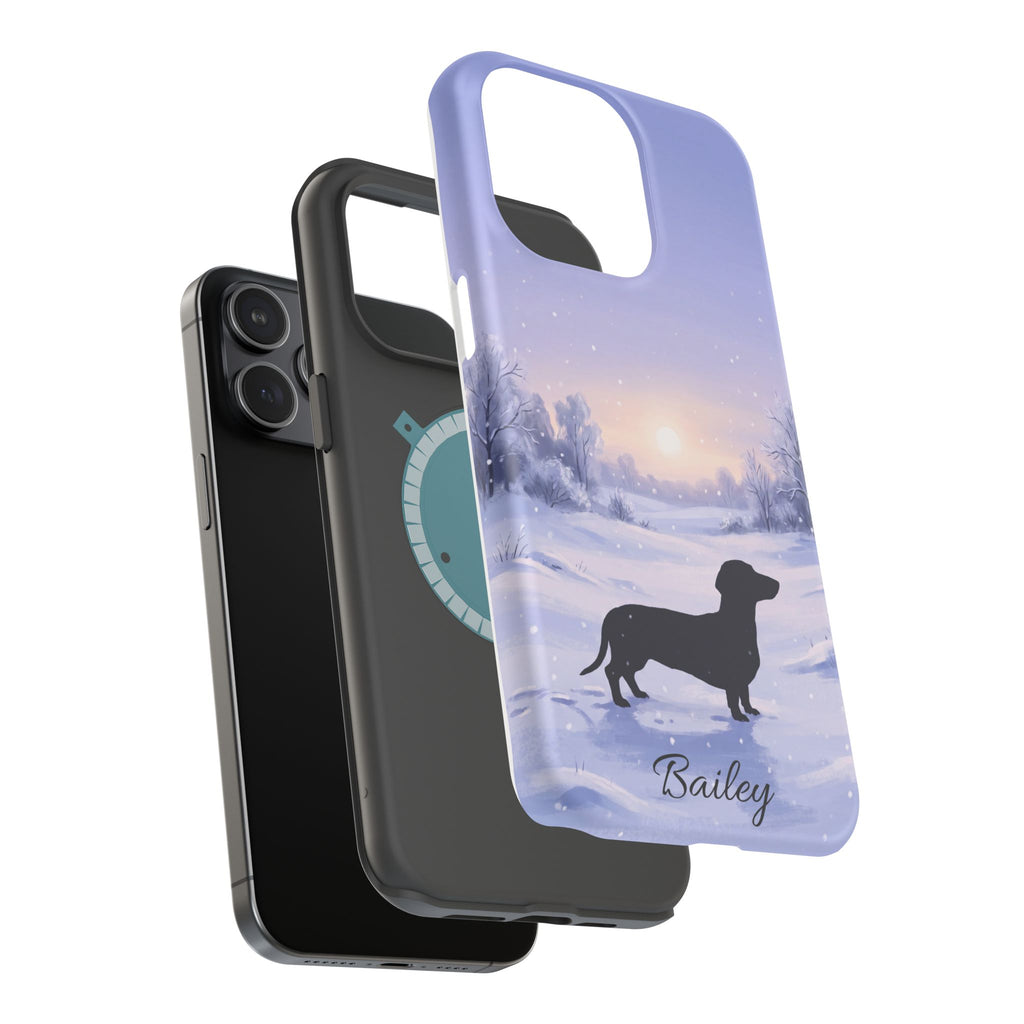 Personalized Dachshund Winter Snow Phone Case — Wireless Charging Cover