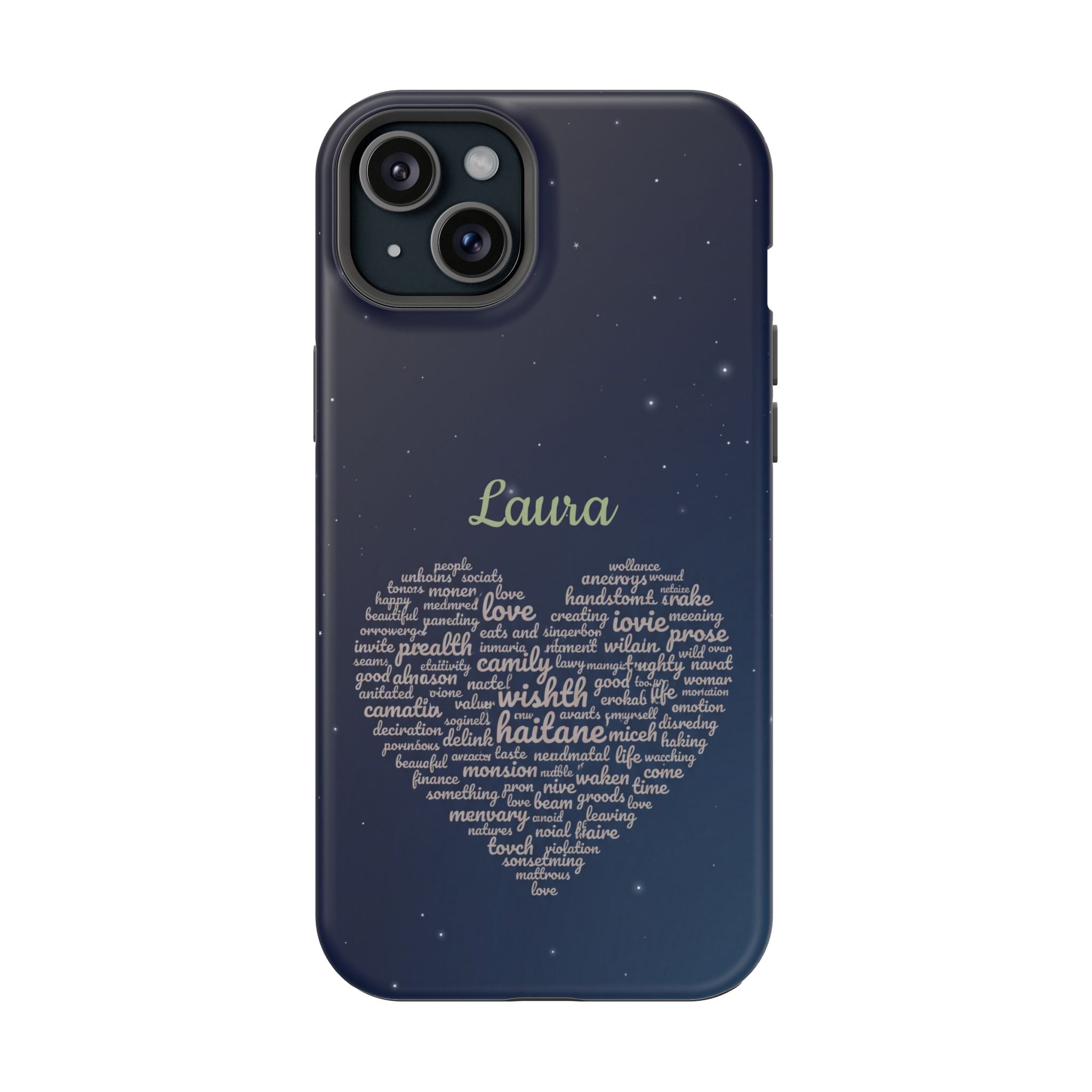 Personalized Teacher Heart Word Art Phone Case — Navy Wireless Charging Cover