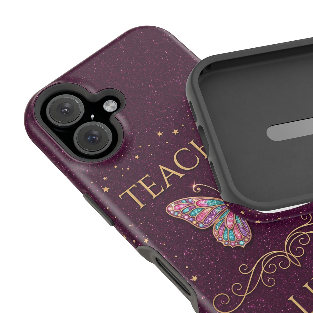 Teacher Life Glitter Butterfly Phone Case — Wireless Charging Cover