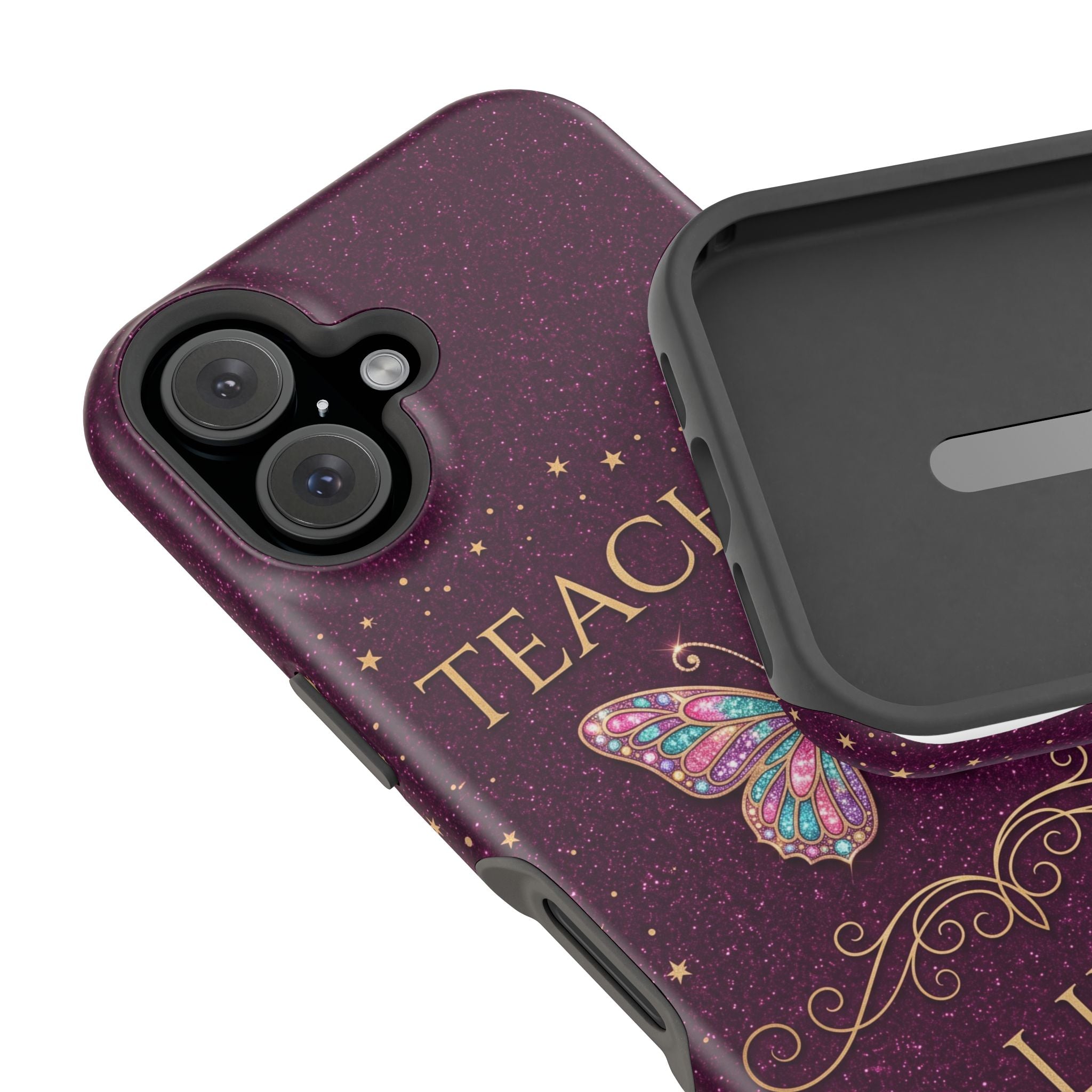 Teacher Life Glitter Butterfly Phone Case — Wireless Charging Cover