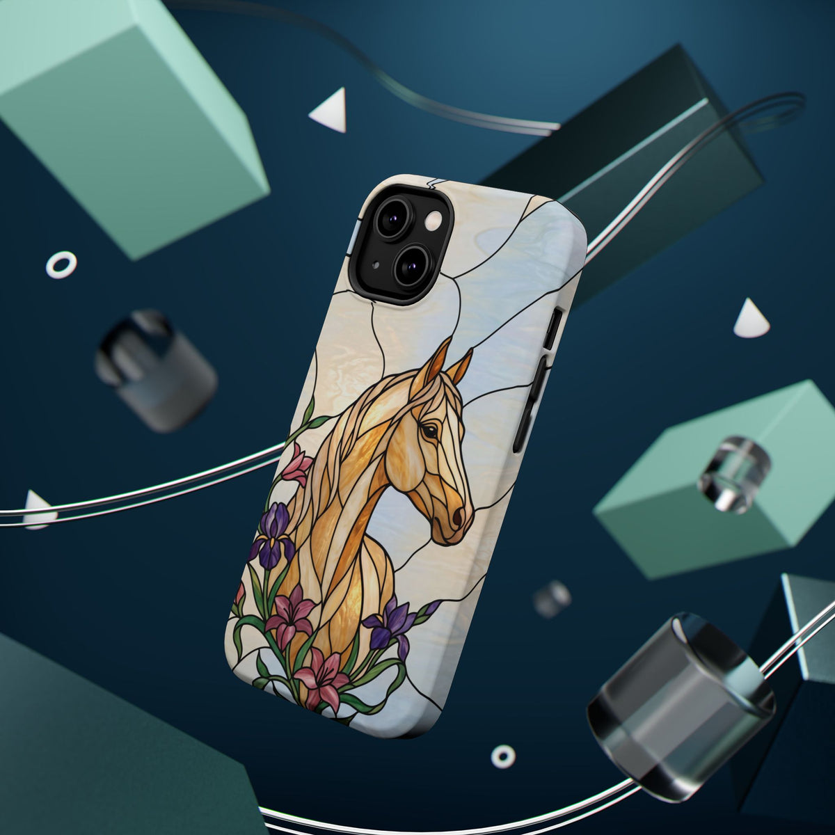 Floral Stained Glass Horse Phone Case — Tough Magnetic Case with Wireless Charging