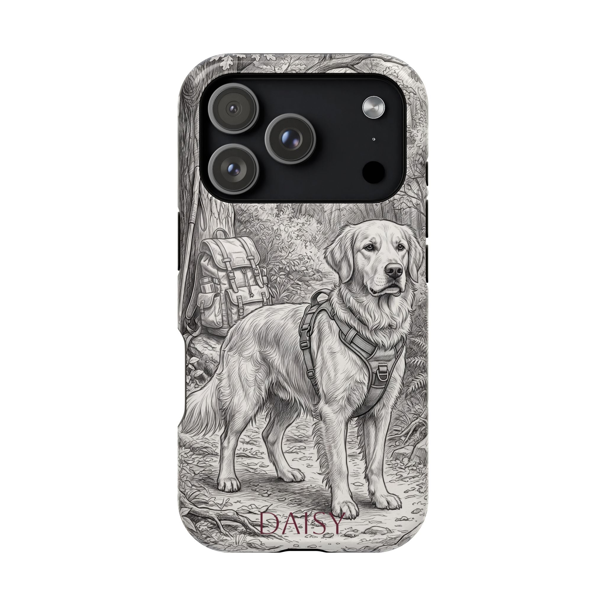 Personalized Golden Retriever Woodland Trail Phone Case — Wireless Charging Cover