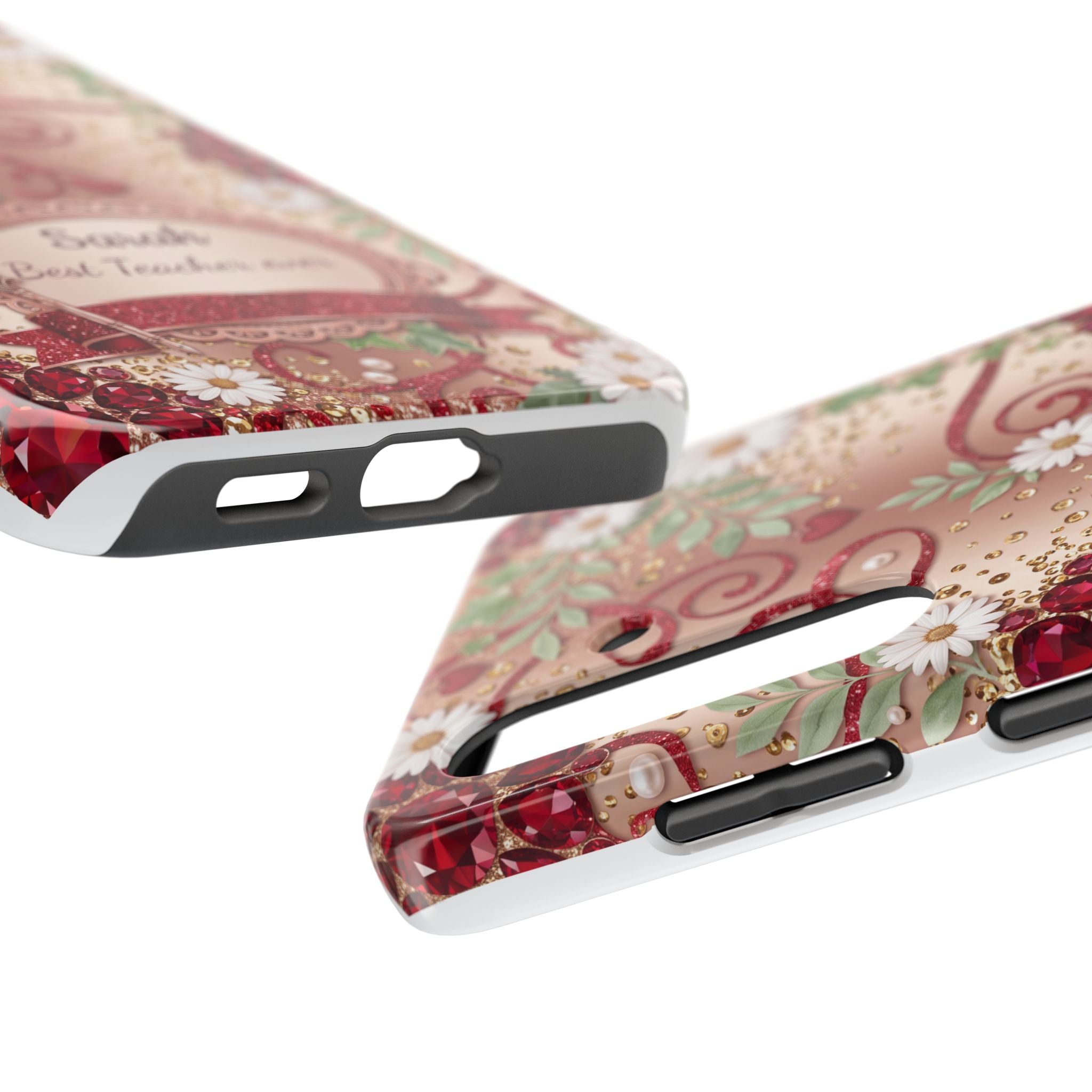 Personalized Teacher Phone Case — Custom Name and Message - Floral Jeweled Design