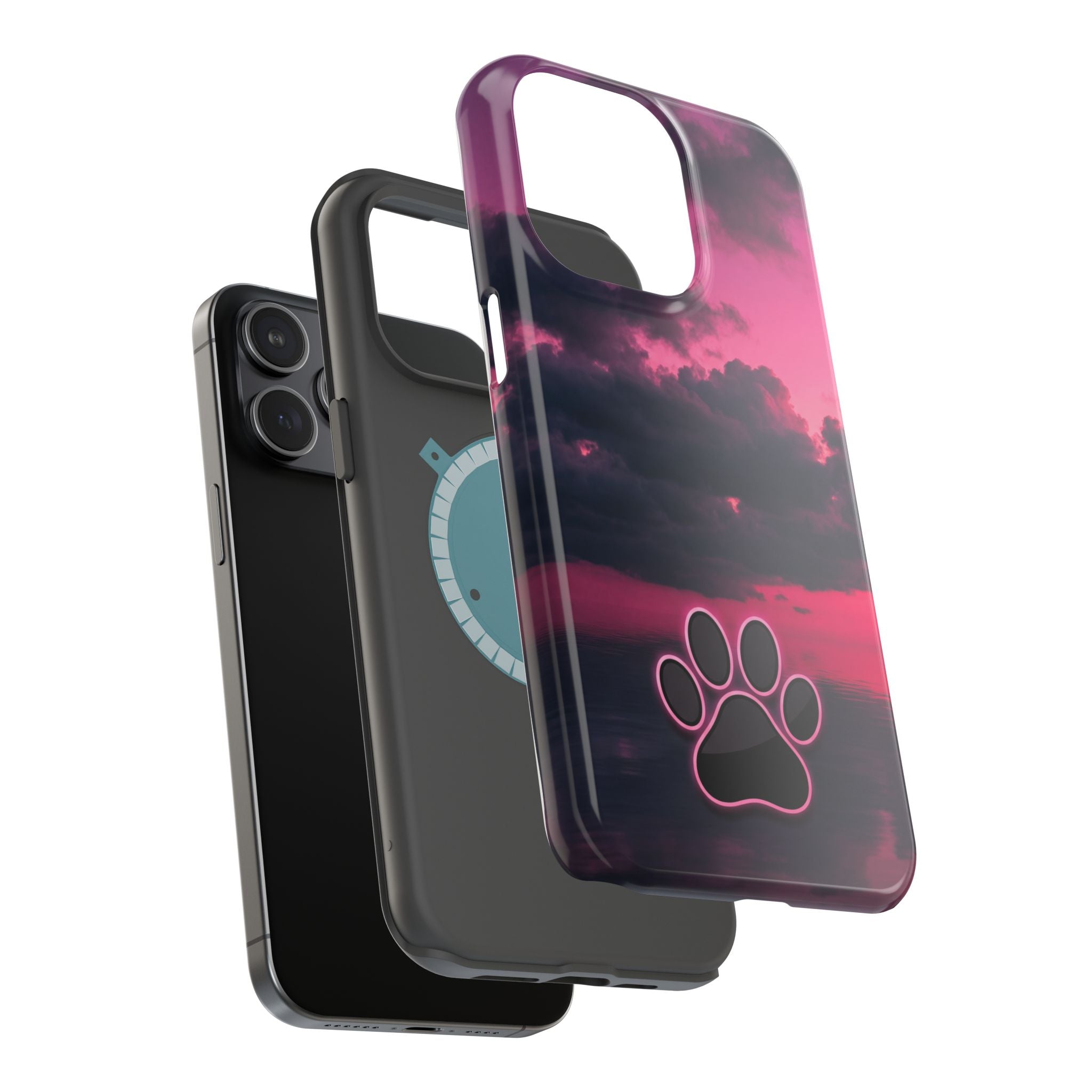 Pink Sky Paw Print Phone Case — Impact-Resistant Wireless Charging Cover