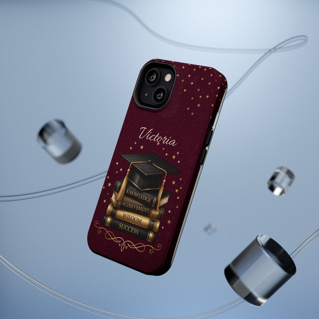 Graduation Cap & Books Personalized Teacher Phone Case — Wireless Charging Cover
