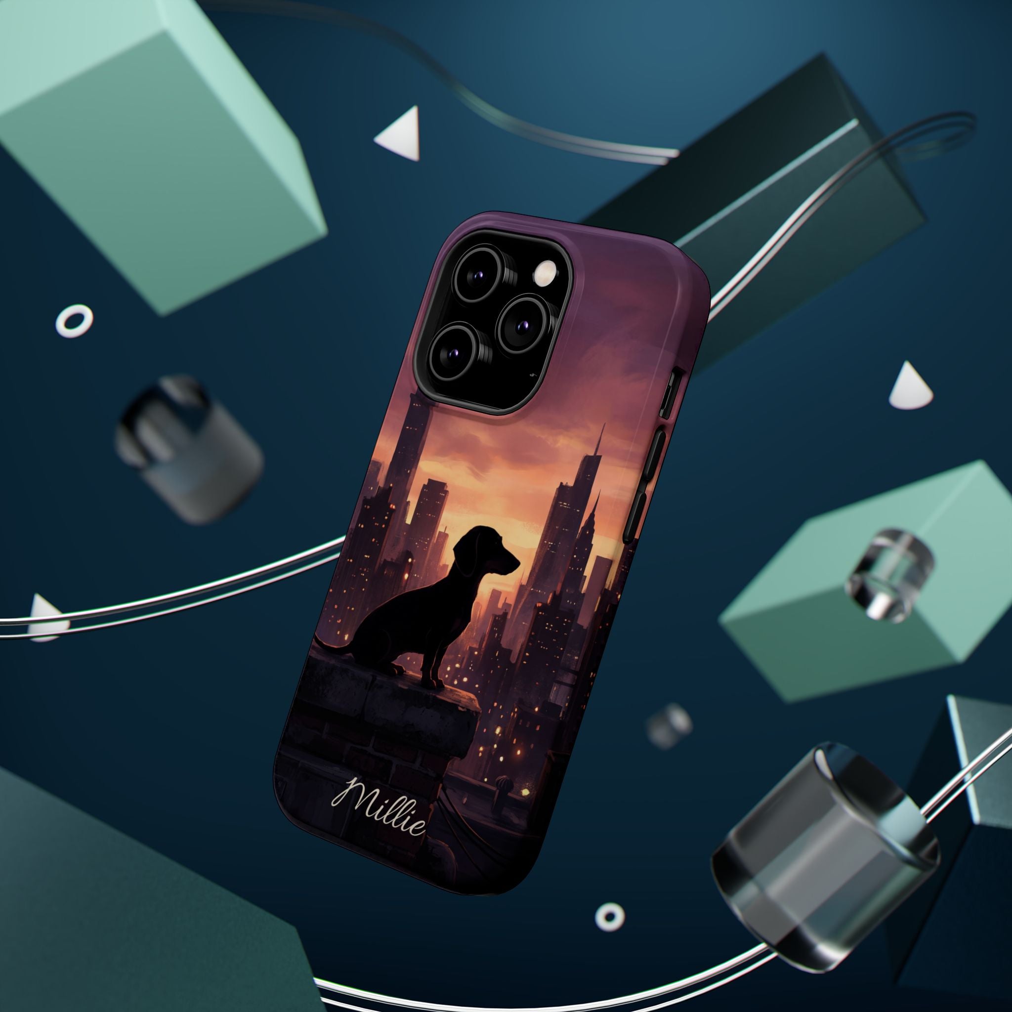 Personalized Dachshund City Skyline Phone Case — Wireless Charging Cover