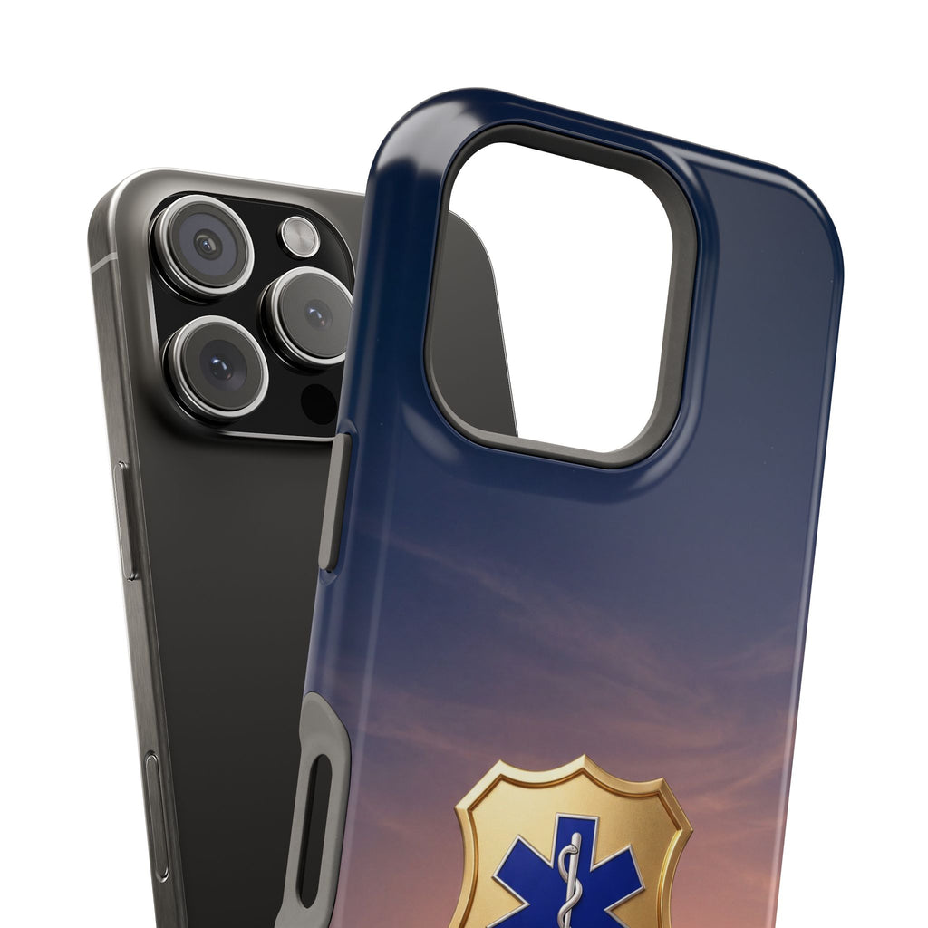 Gold Paramedic Badge Sunset Sky Phone Case — Magnetic Wireless Charging Cover