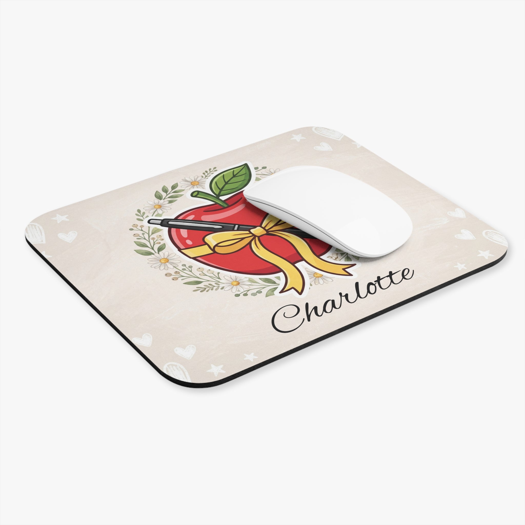 Personalized Teacher Mouse Pad with Name | Apple Wreath Design
