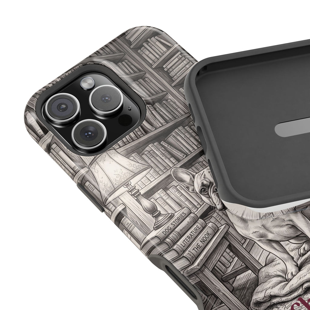 Personalized French Bulldog Library Study Phone Case — Wireless Charging Cover