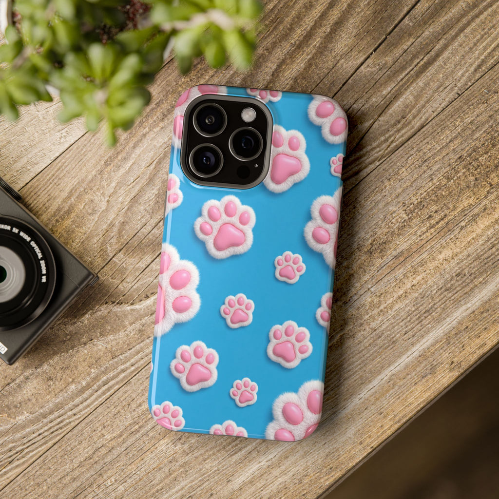 Fluffy Paw Print Phone Case | Cute 3D Pink Paw Pattern Case for Dog & Cat Lovers | iPhone & Samsung